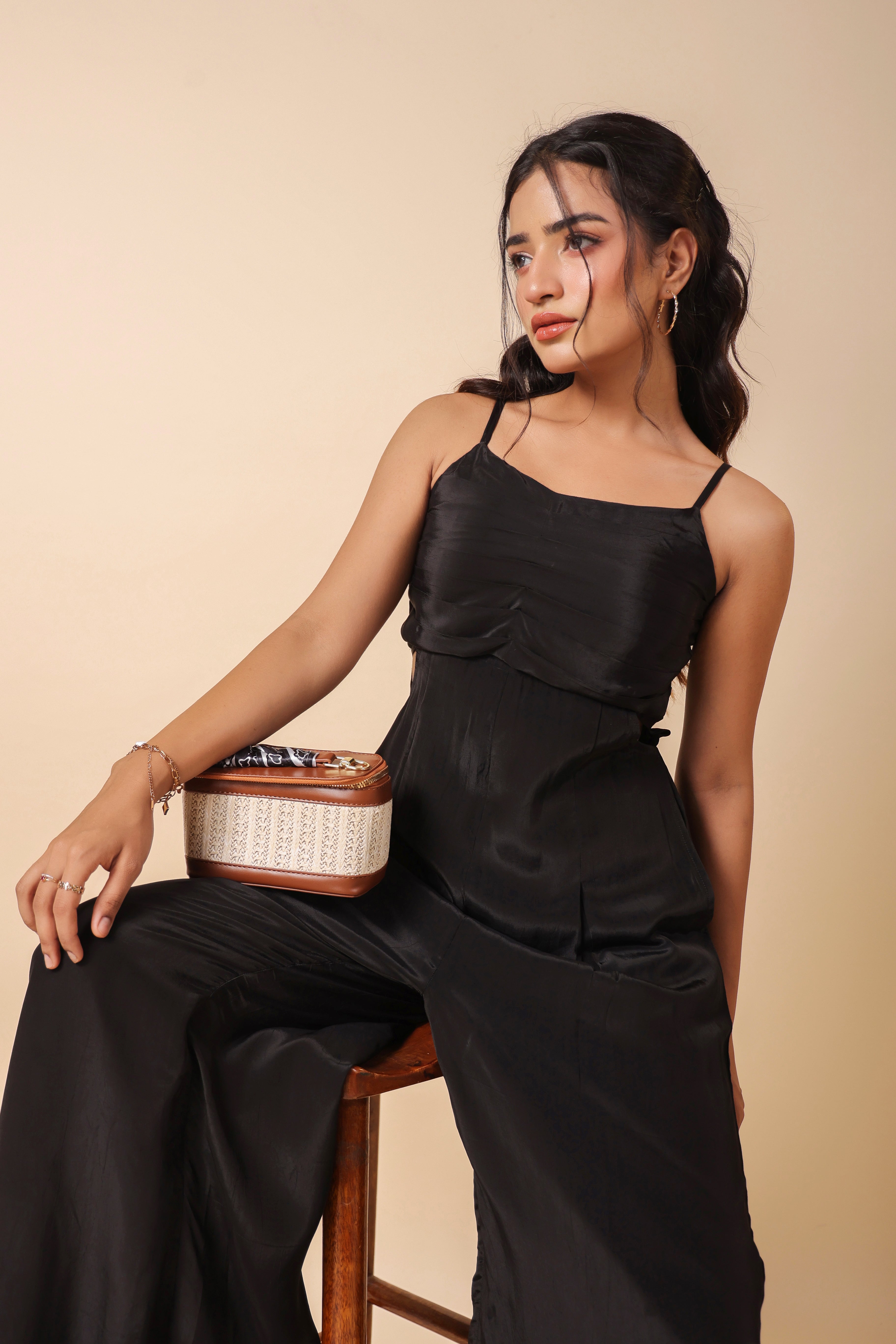 BLACK PLEATED JUMPSUIT
