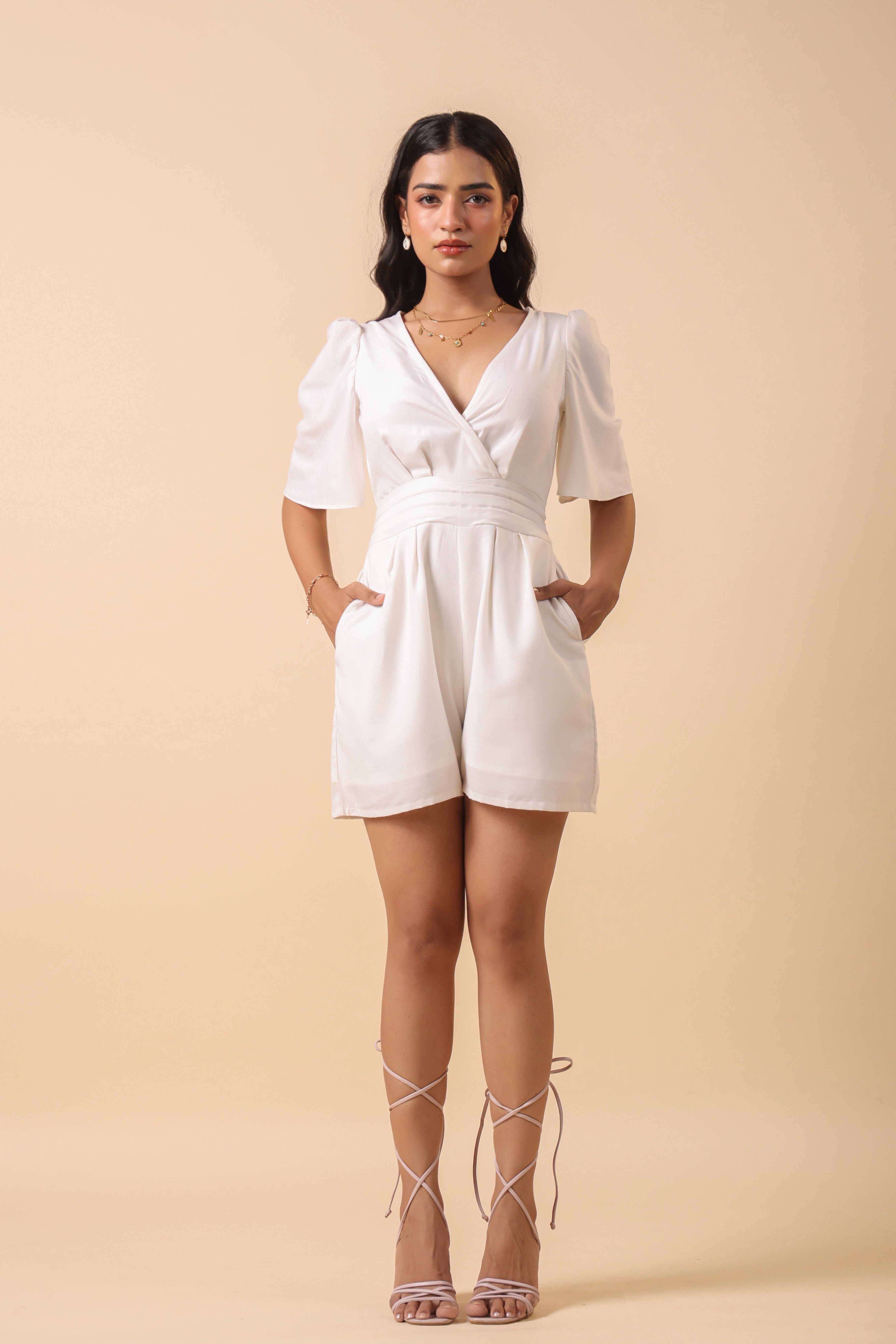 IVORY V-NECK PLAYSUIT