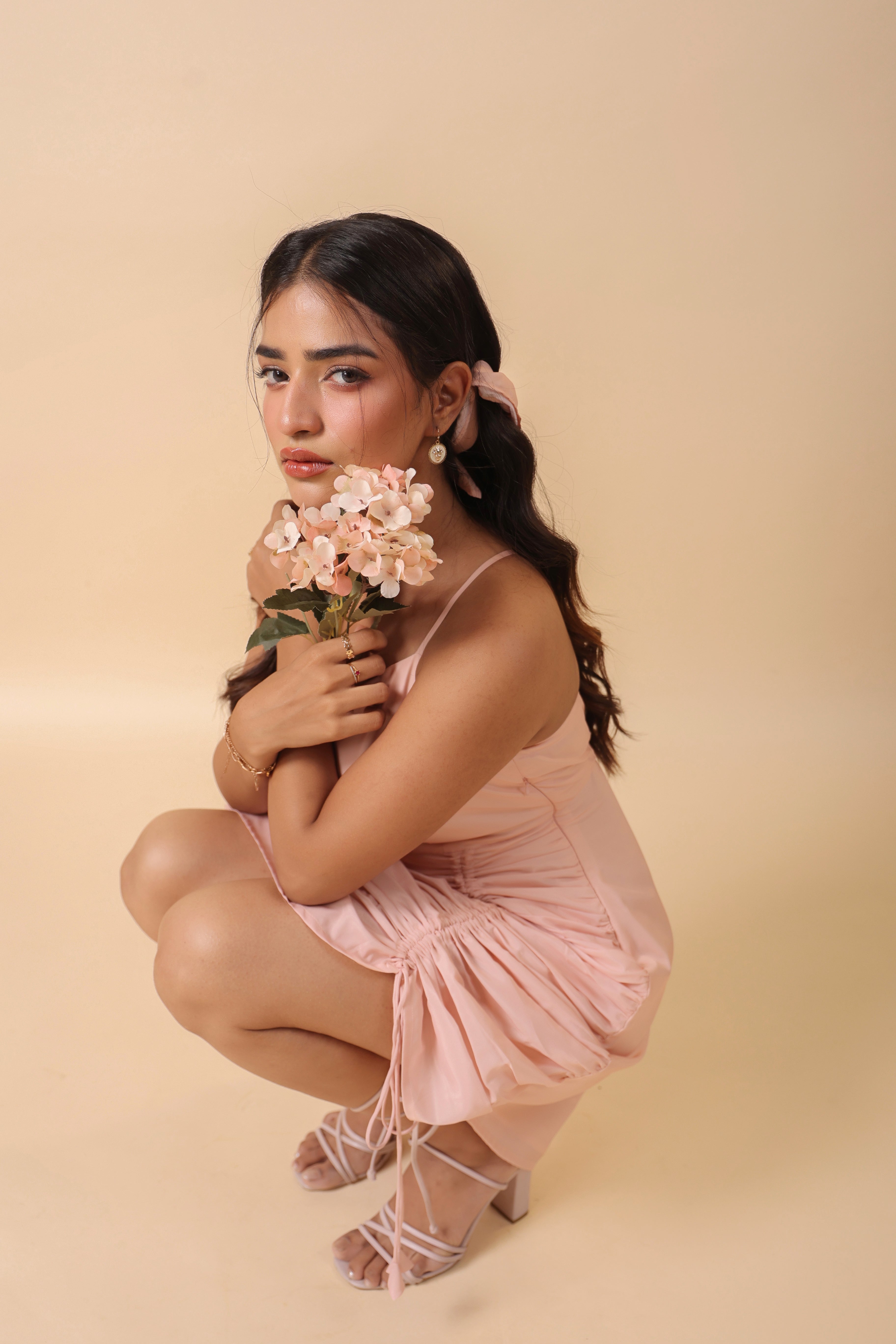 PEACH COWL NECK SHORT DRESS