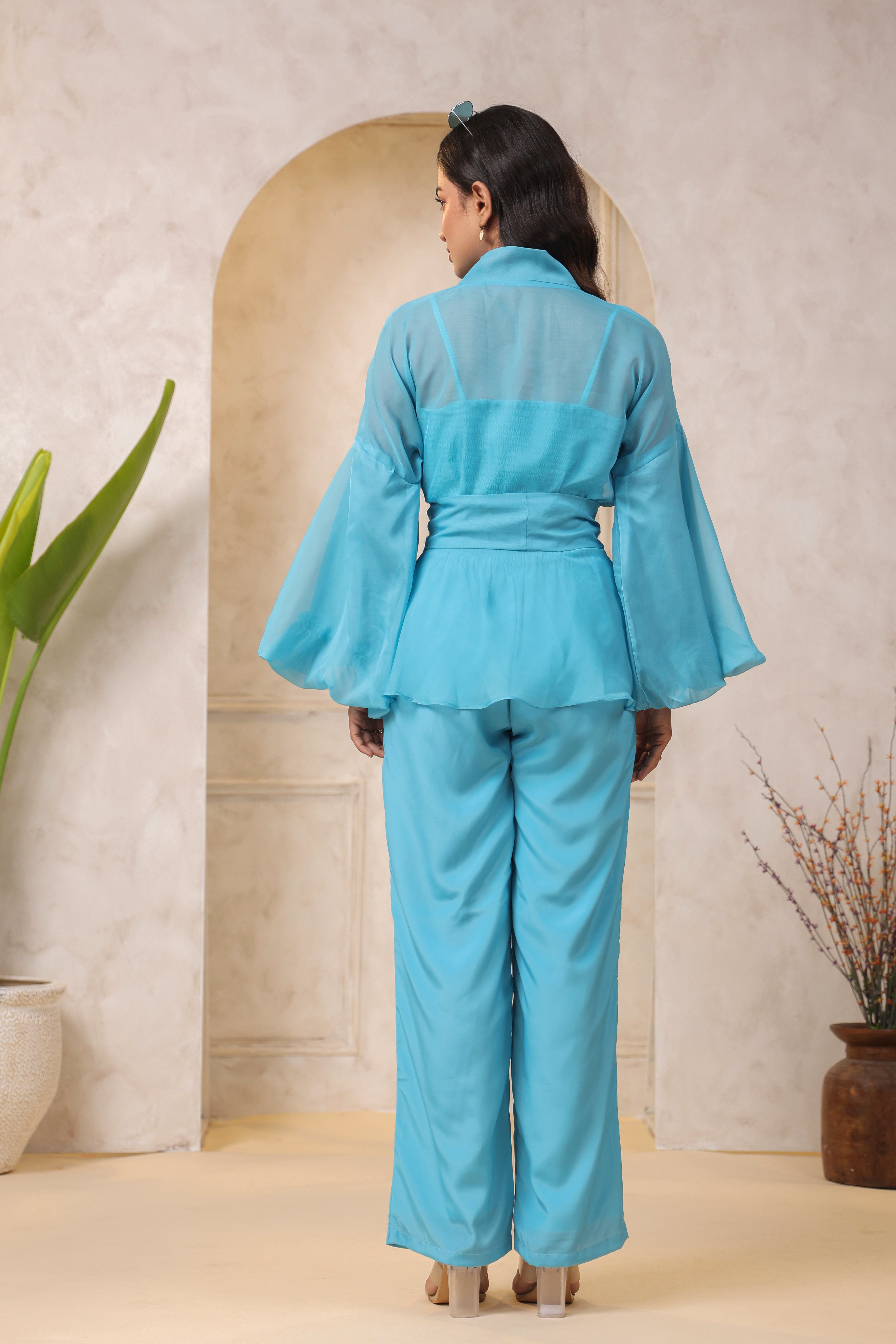 SKY BLUE PUFF SLEEVES CO-ORD SET
