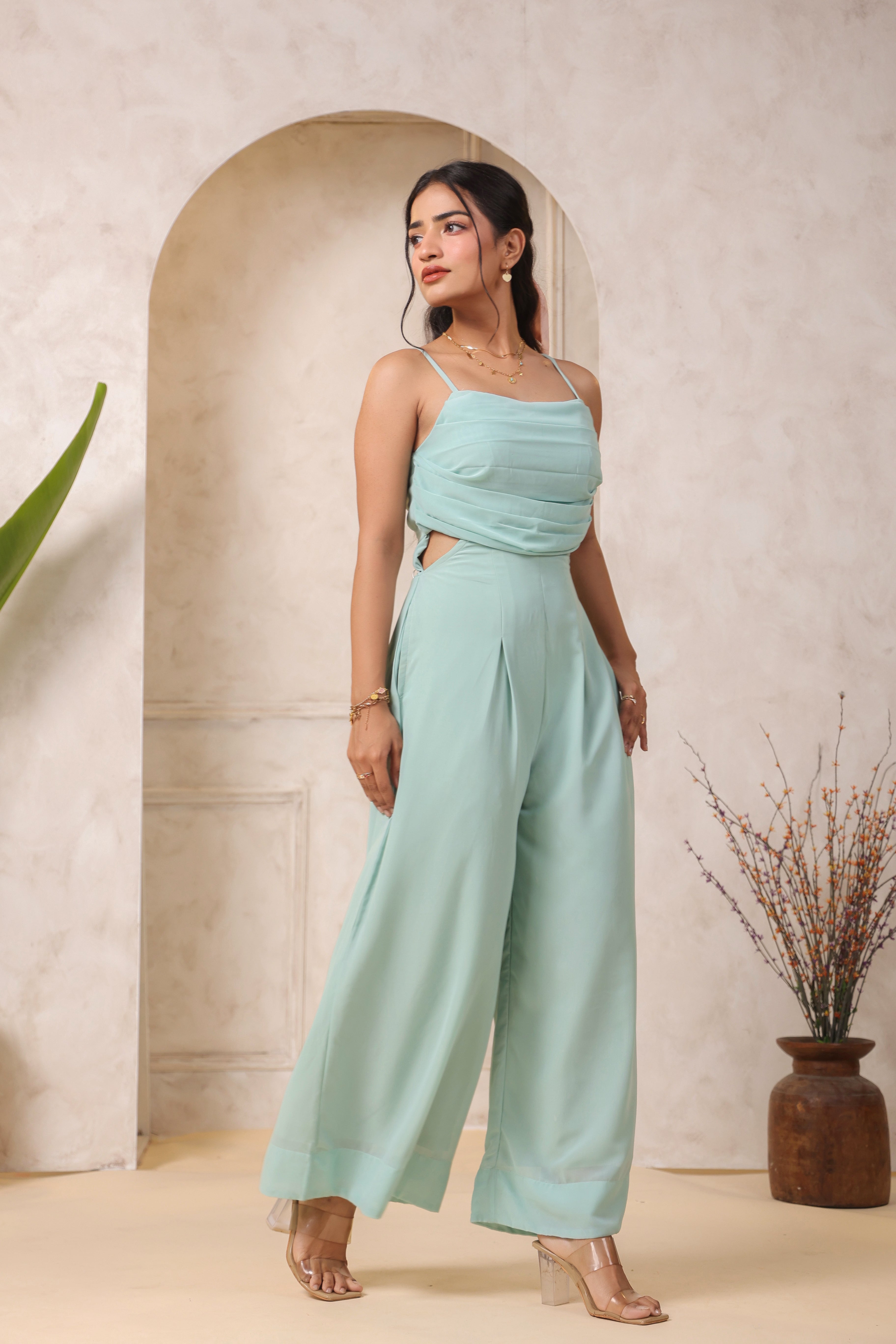MINT GREEN PLEATED JUMPSUIT