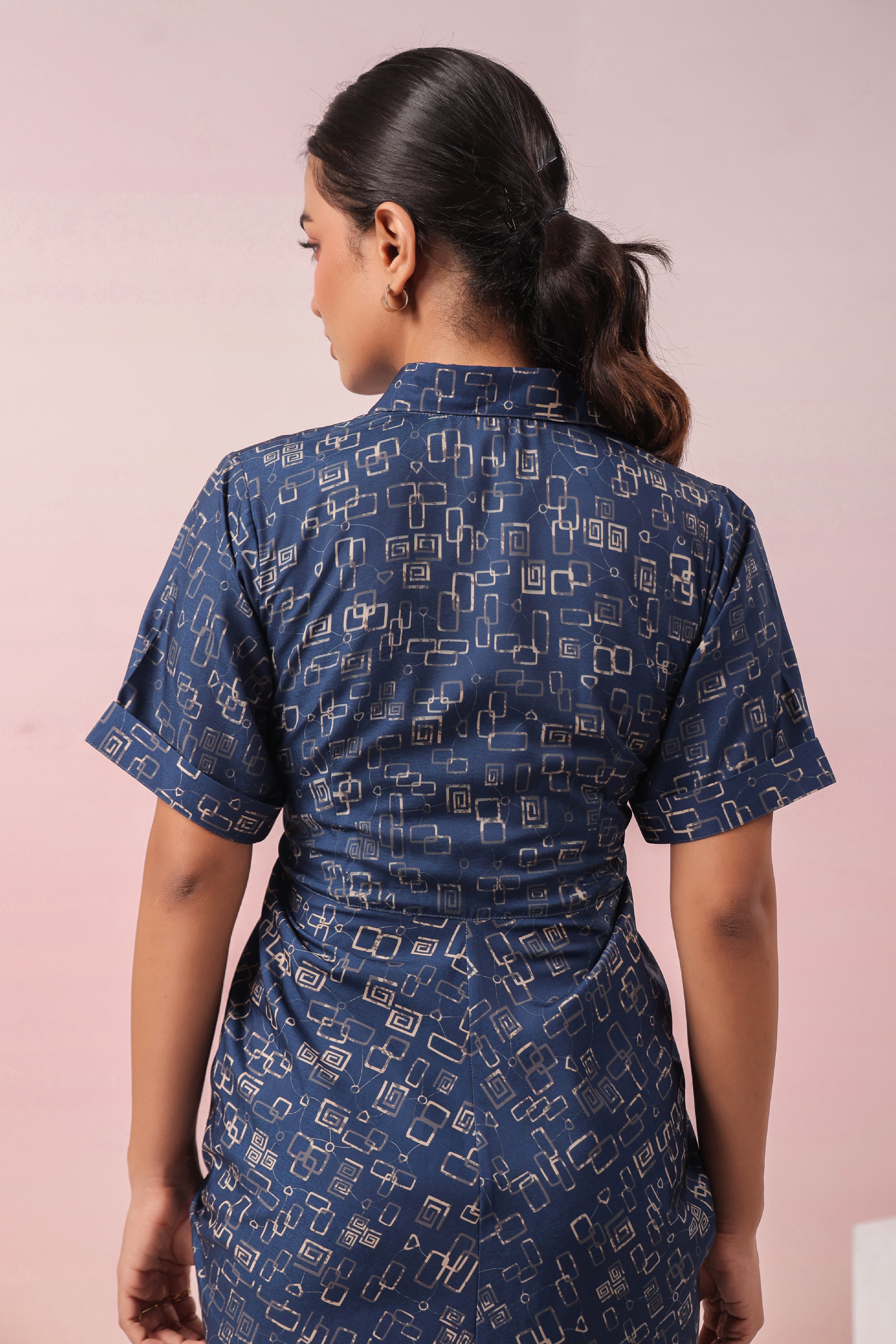 BLUE ABSTRACT PRINTED SHIRT MAXI DRESS