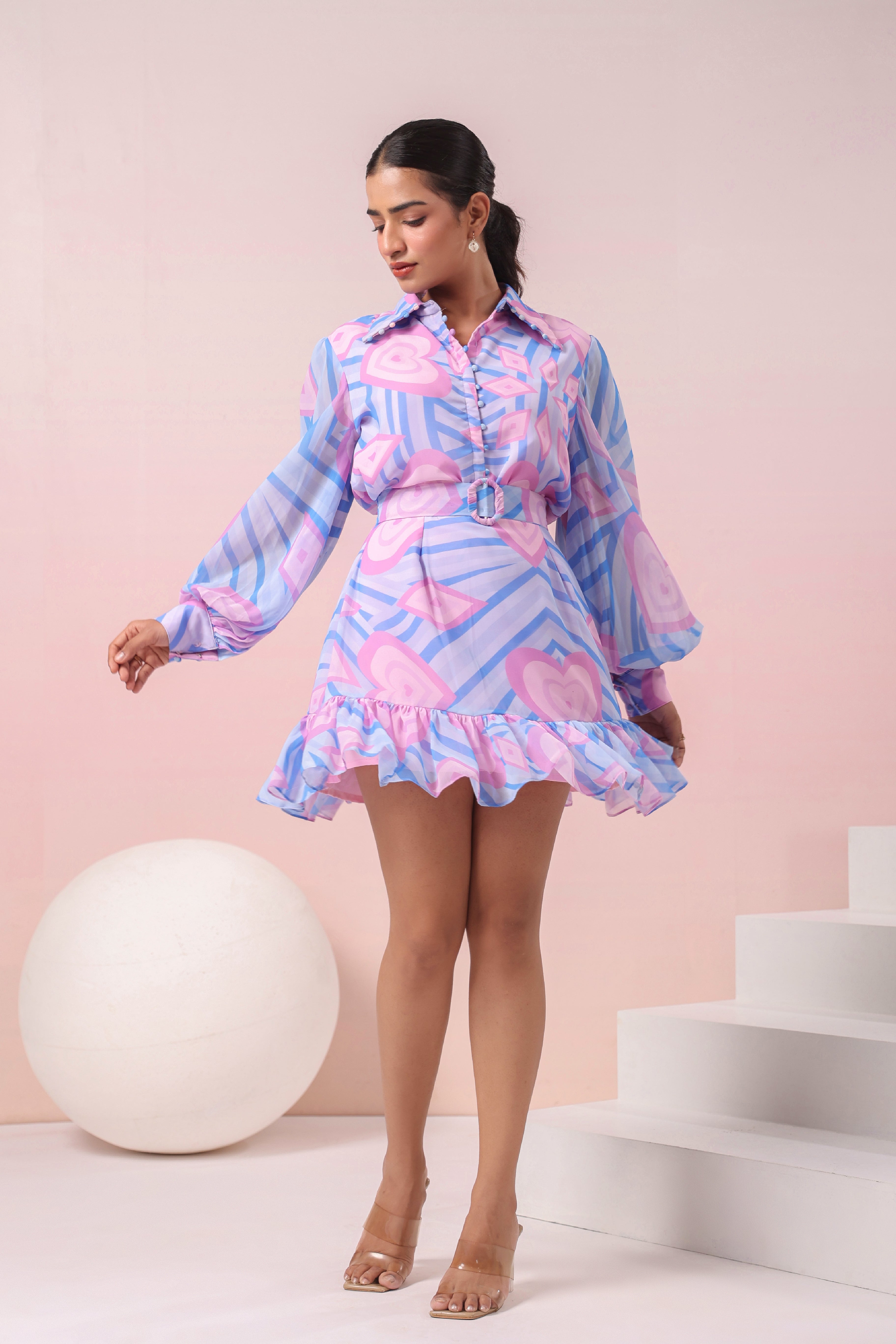 MULTICOLOR PRINTED SHIRT AND SKIRT SET