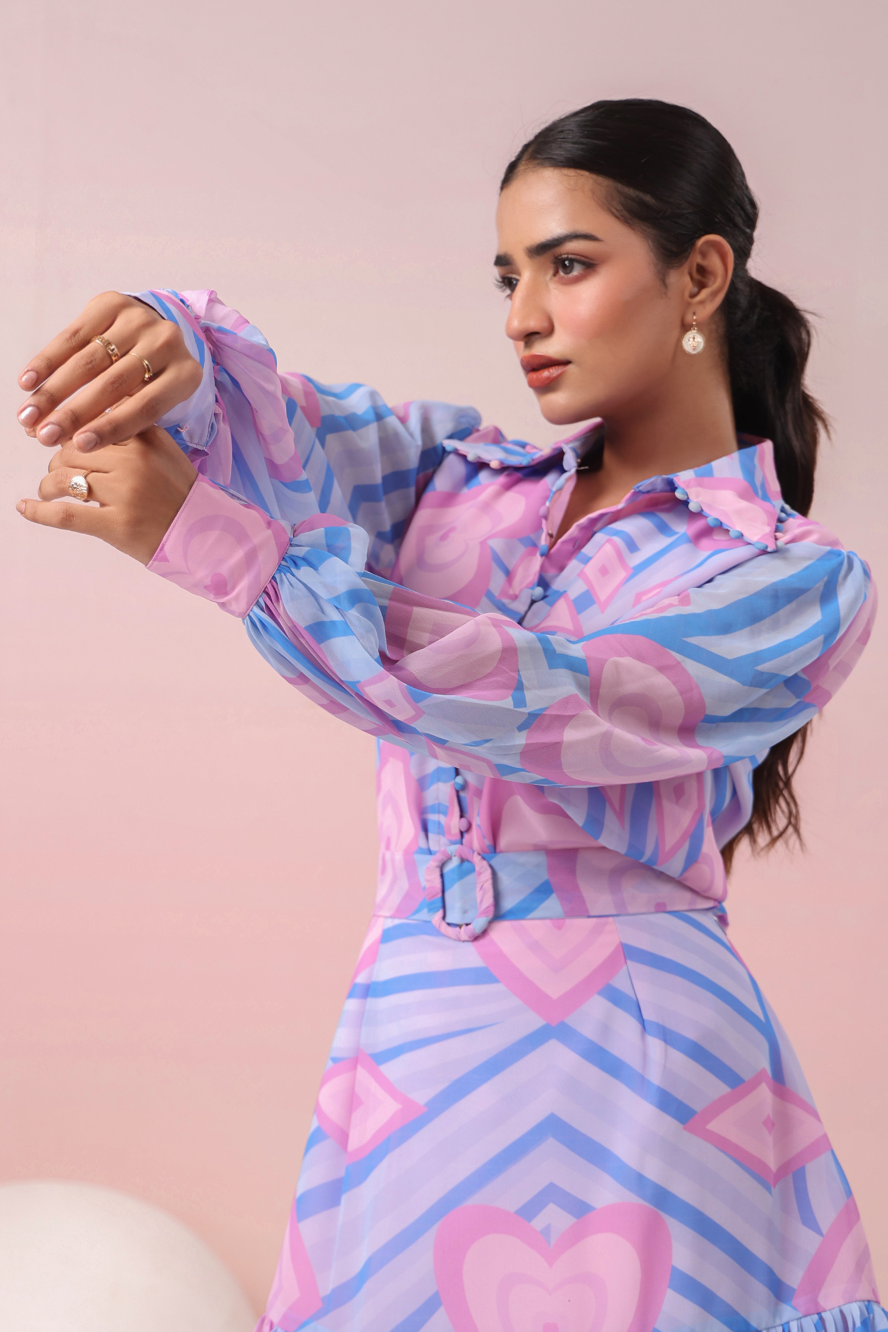 MULTICOLOR PRINTED SHIRT AND SKIRT SET