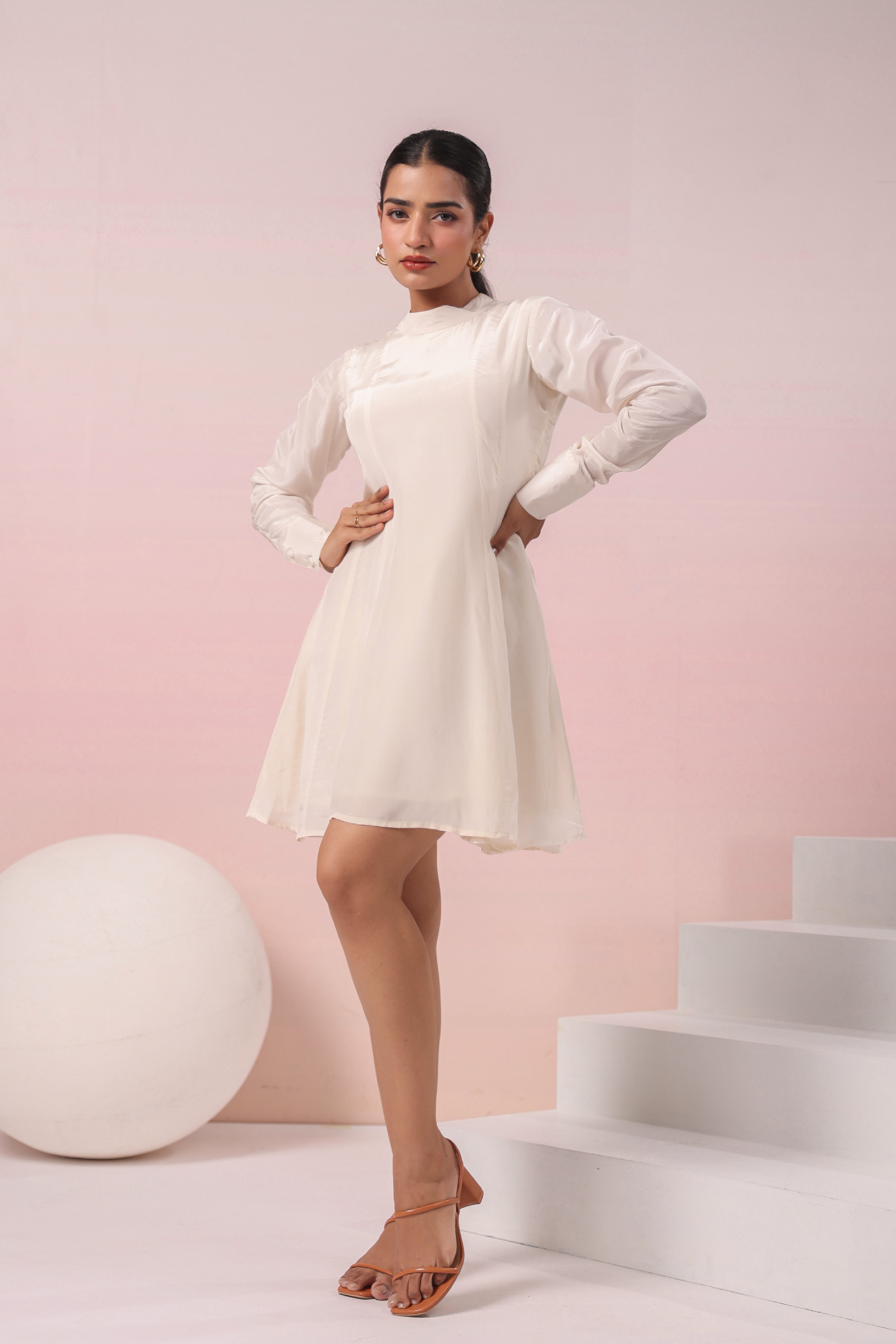 IVORY TURTLE NECK SHORT DRESS