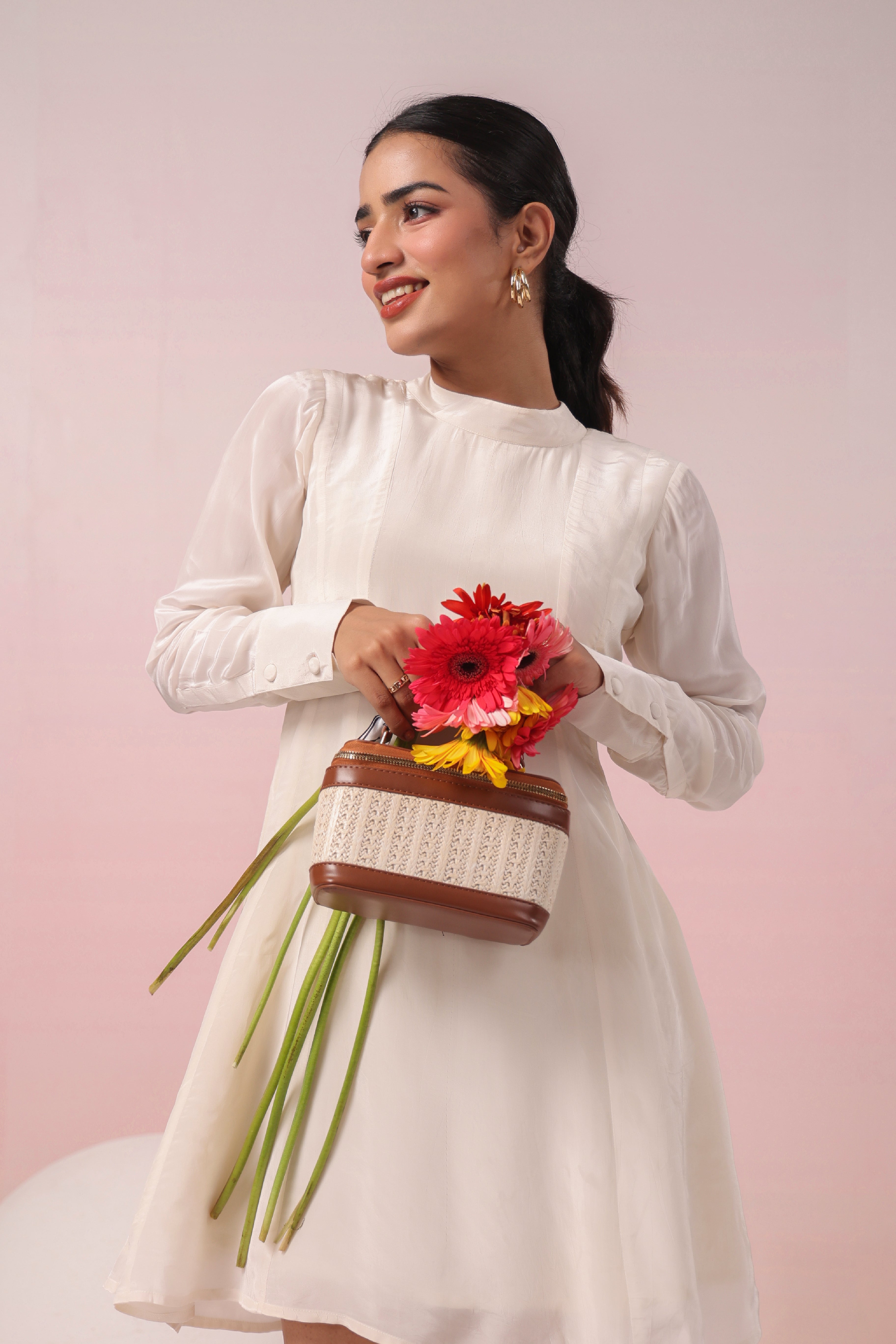 IVORY TURTLE NECK SHORT DRESS