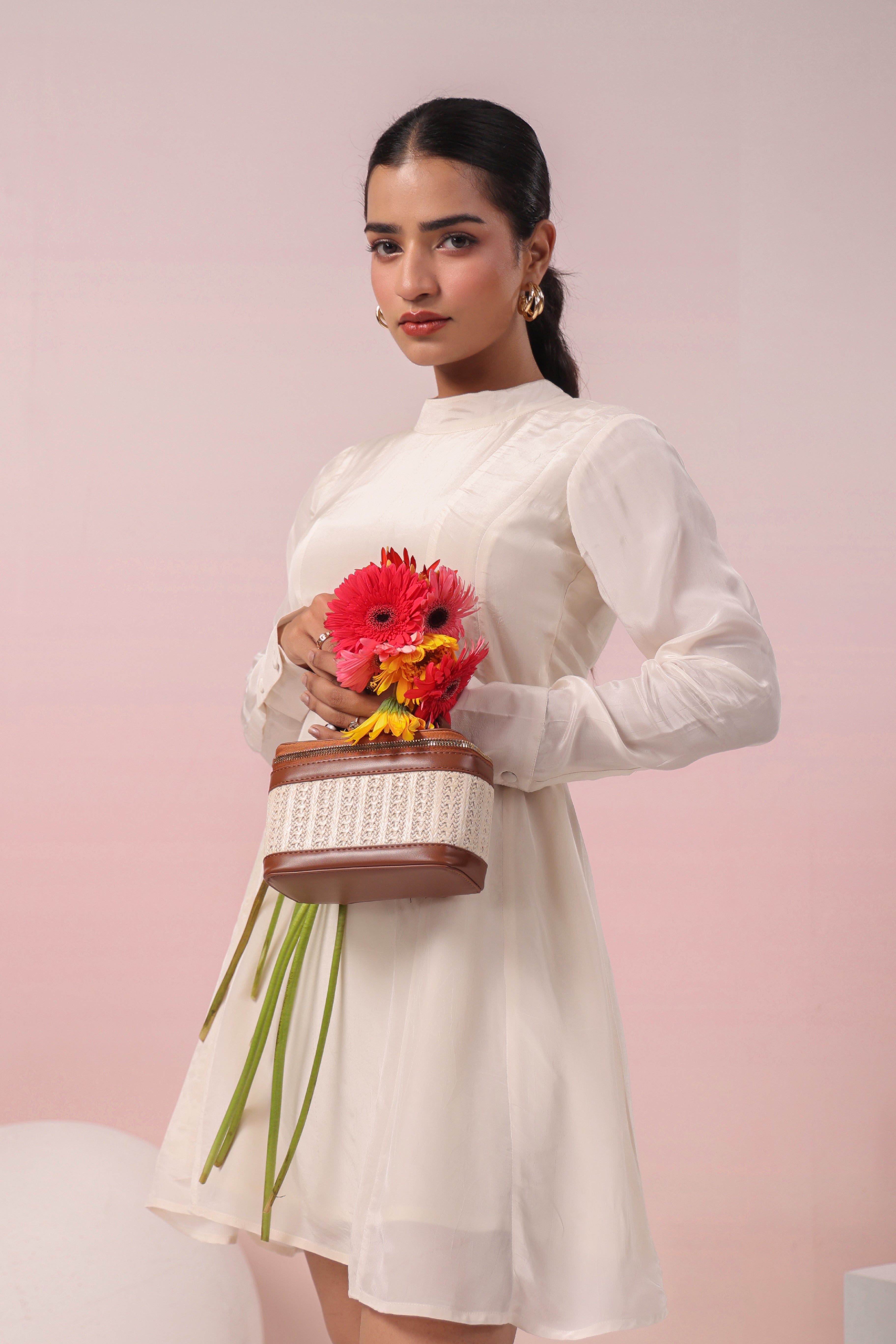 IVORY TURTLE NECK SHORT DRESS