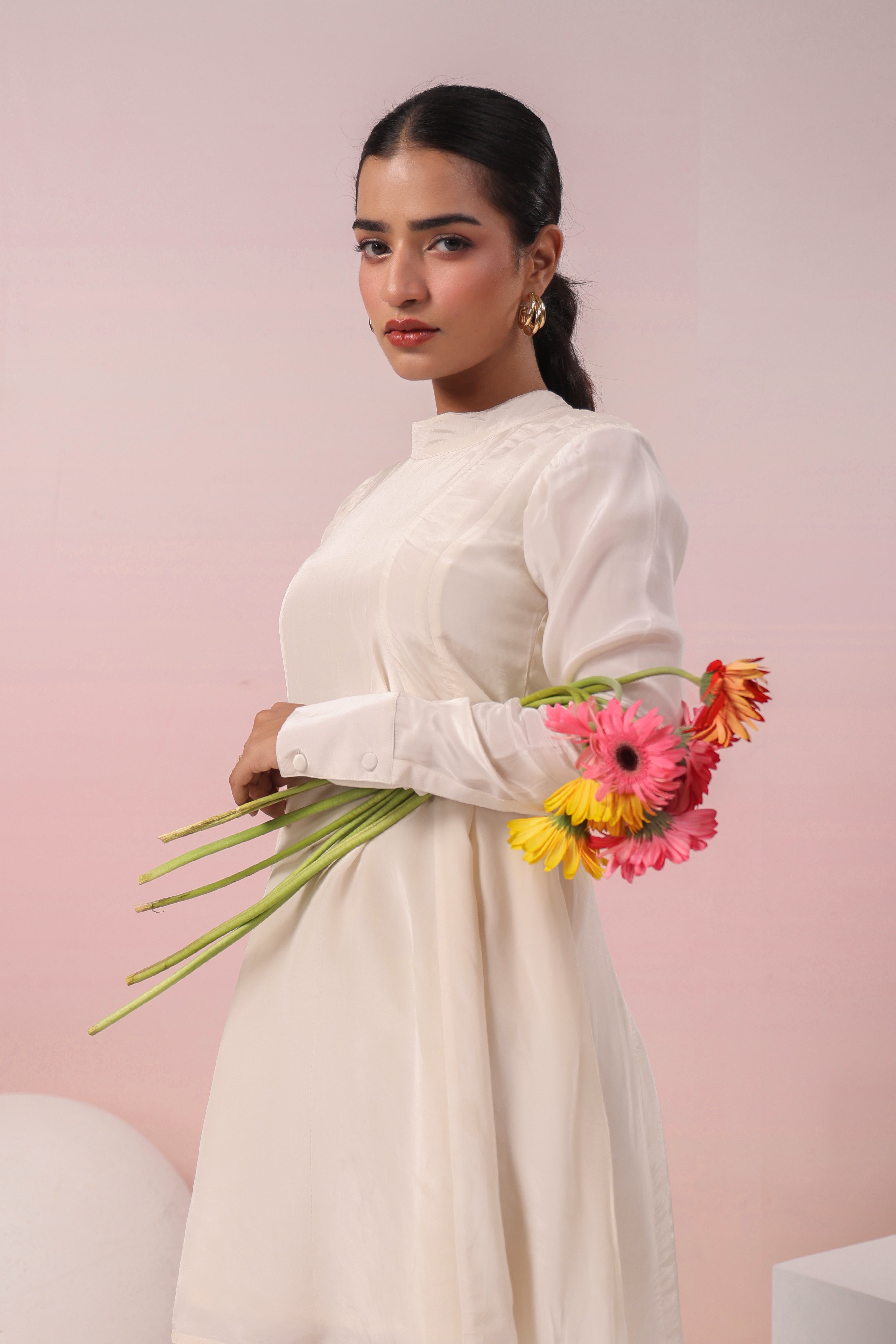 IVORY TURTLE NECK SHORT DRESS