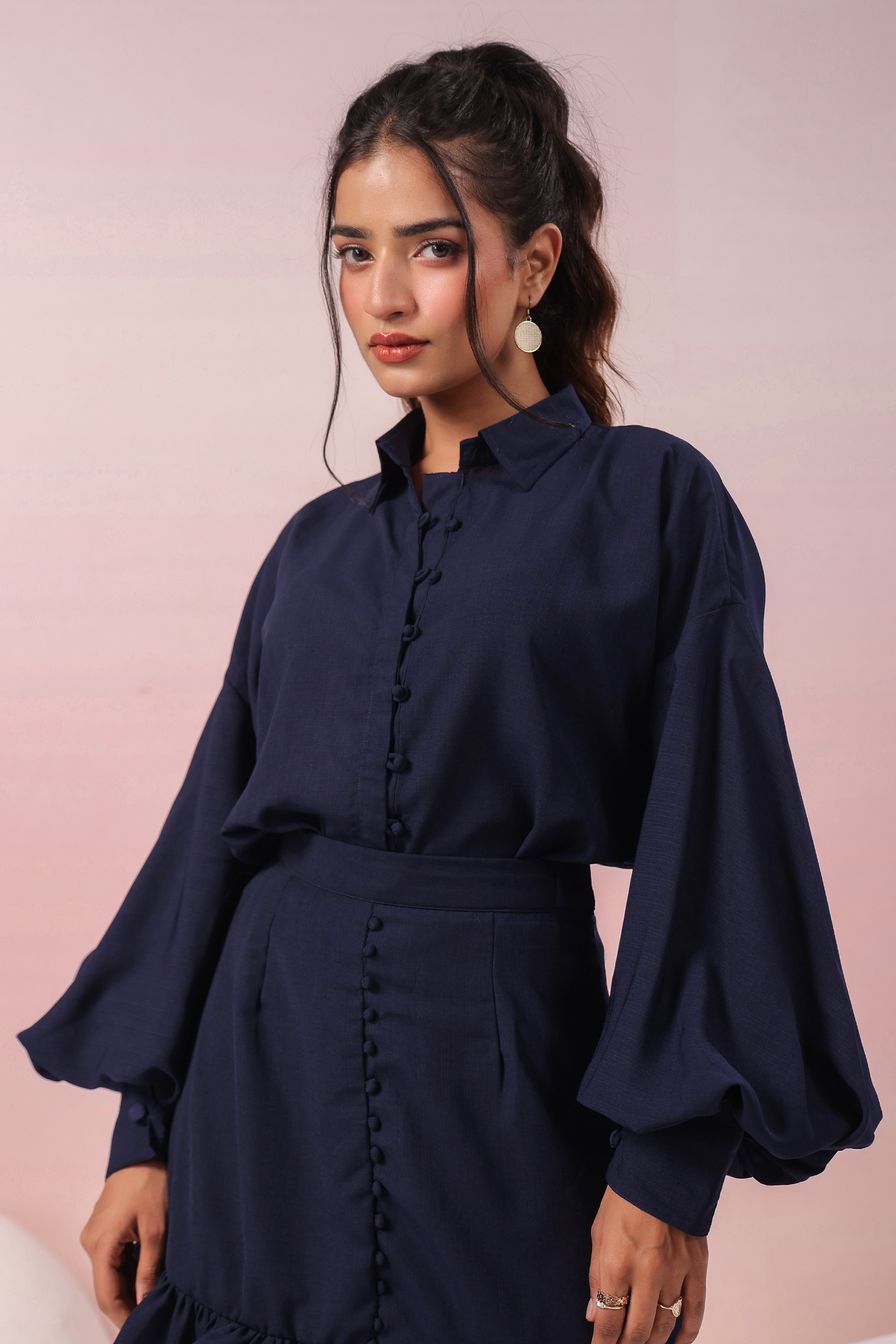 NAVY BLUE SHIRT AND SKIRT SET