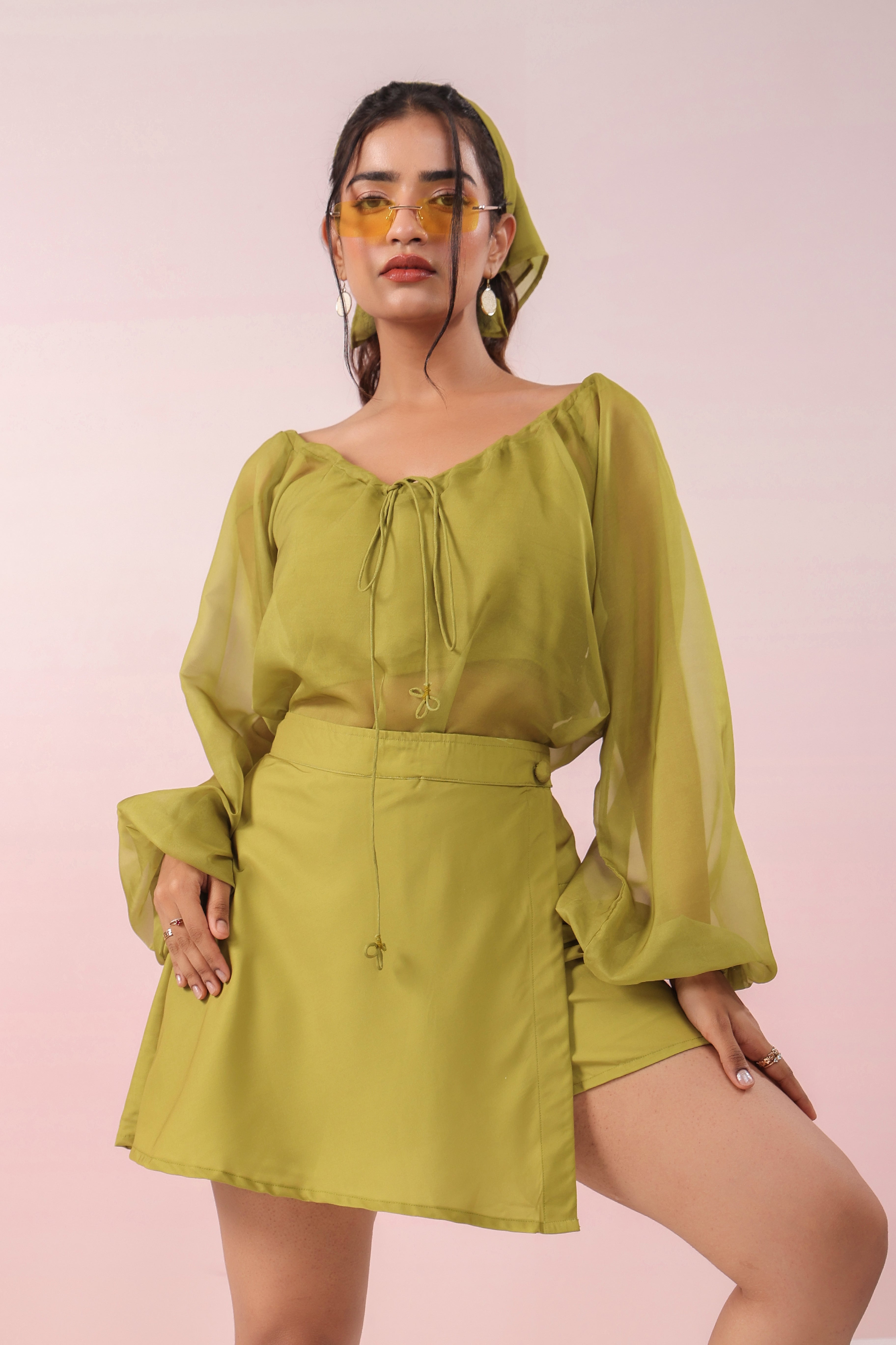 PEAR GREEN TOP AND SKORT SET