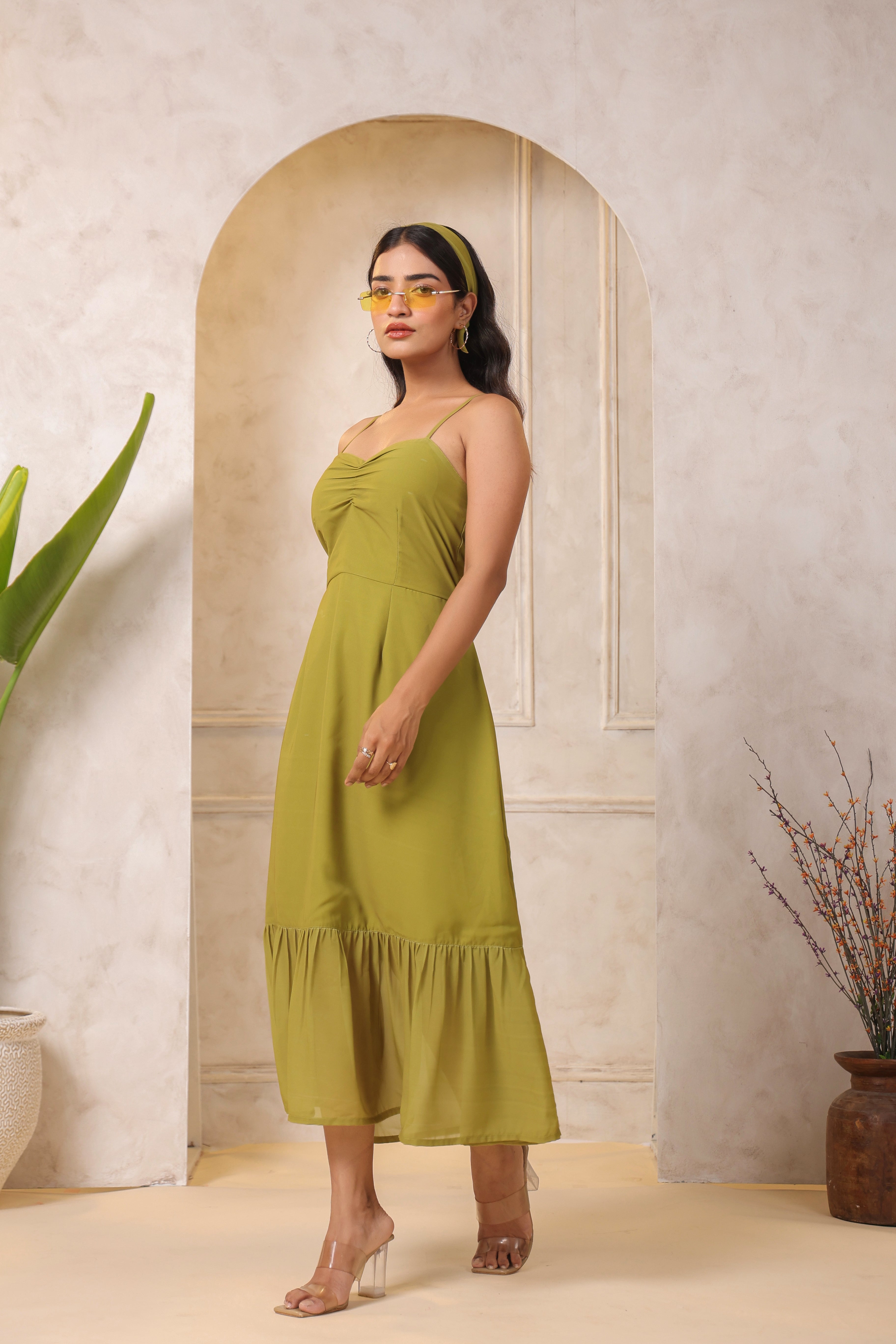 PEAR GREEN A-LINE MAXI DRESS