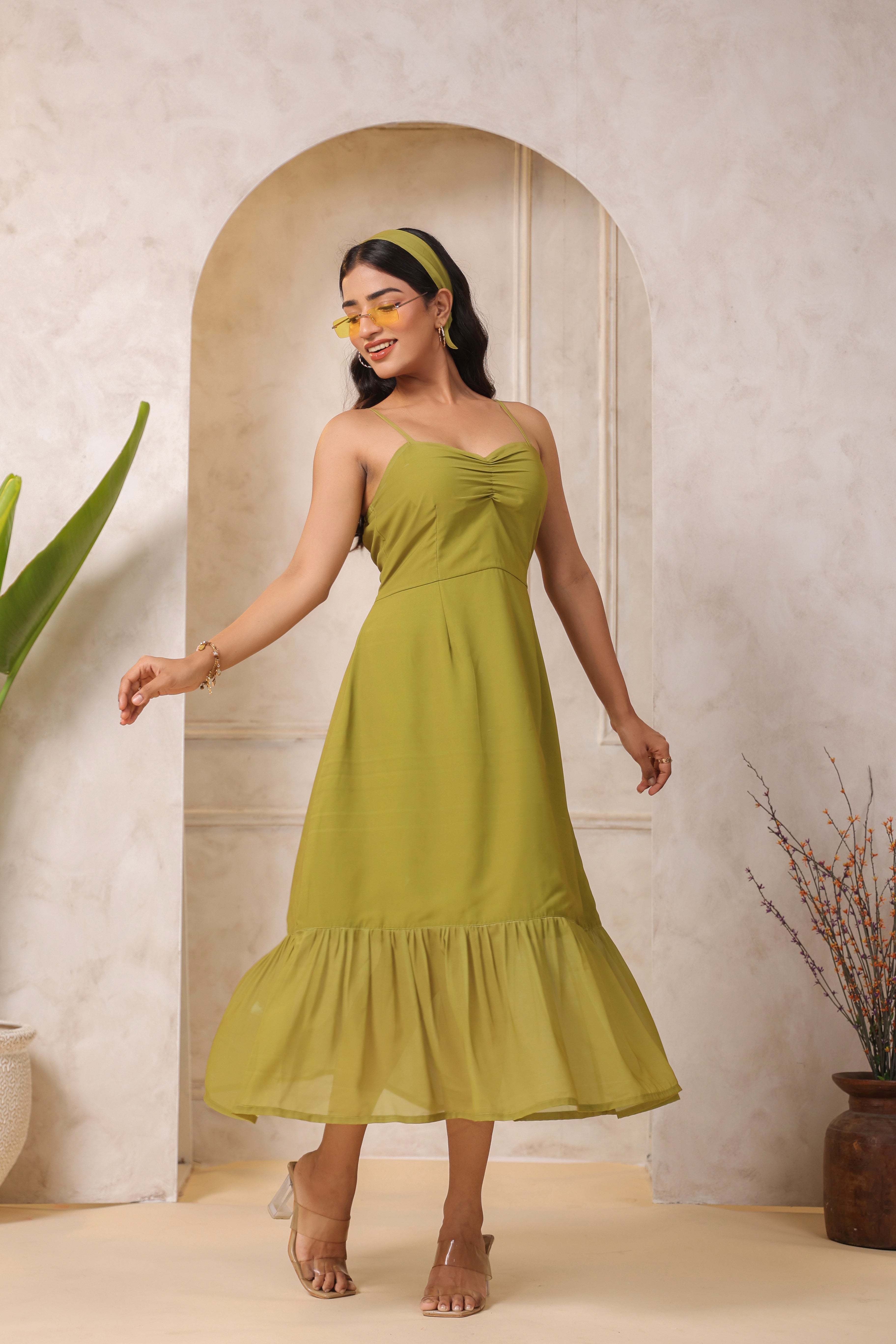 PEAR GREEN A-LINE MAXI DRESS