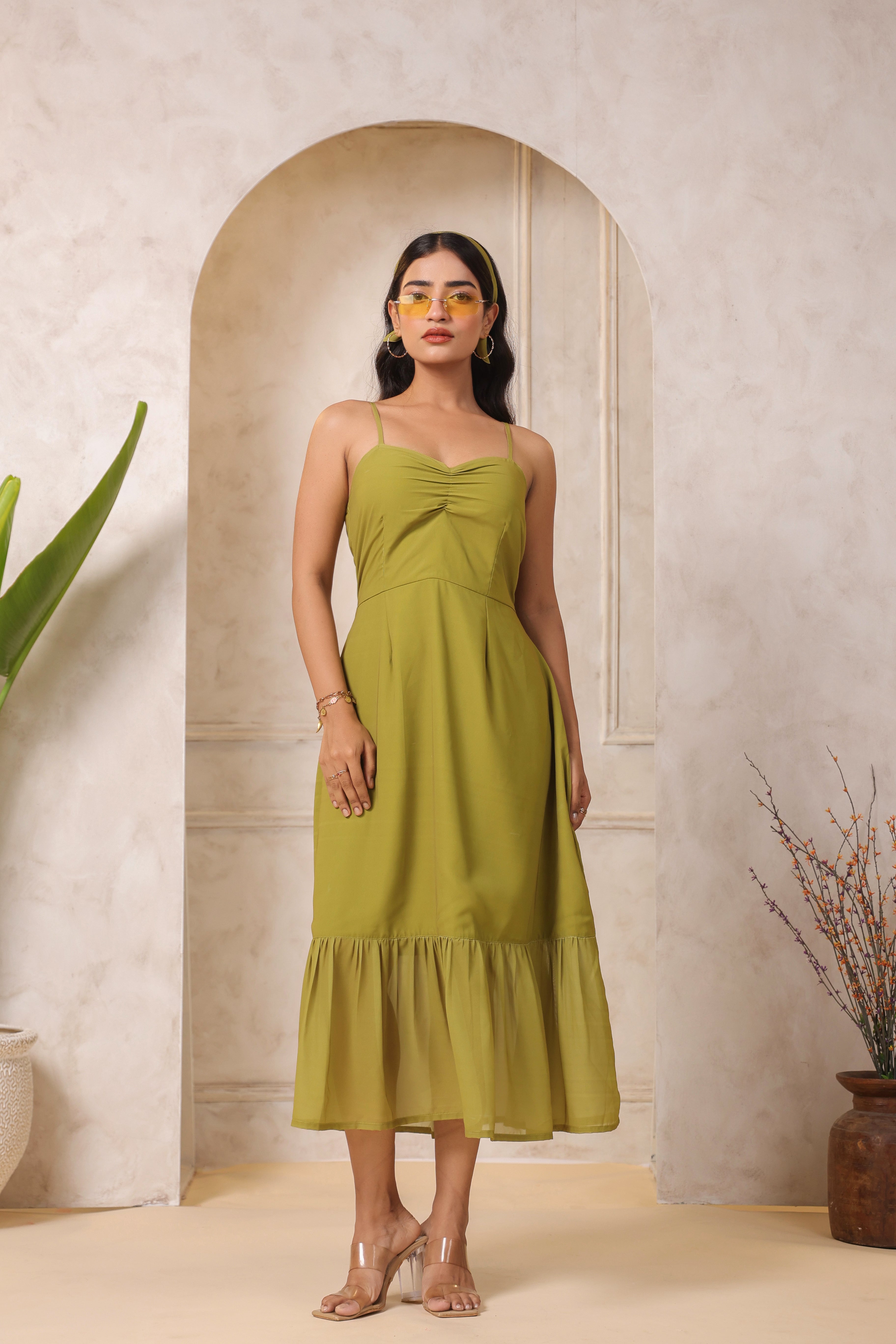 PEAR GREEN A-LINE MAXI DRESS