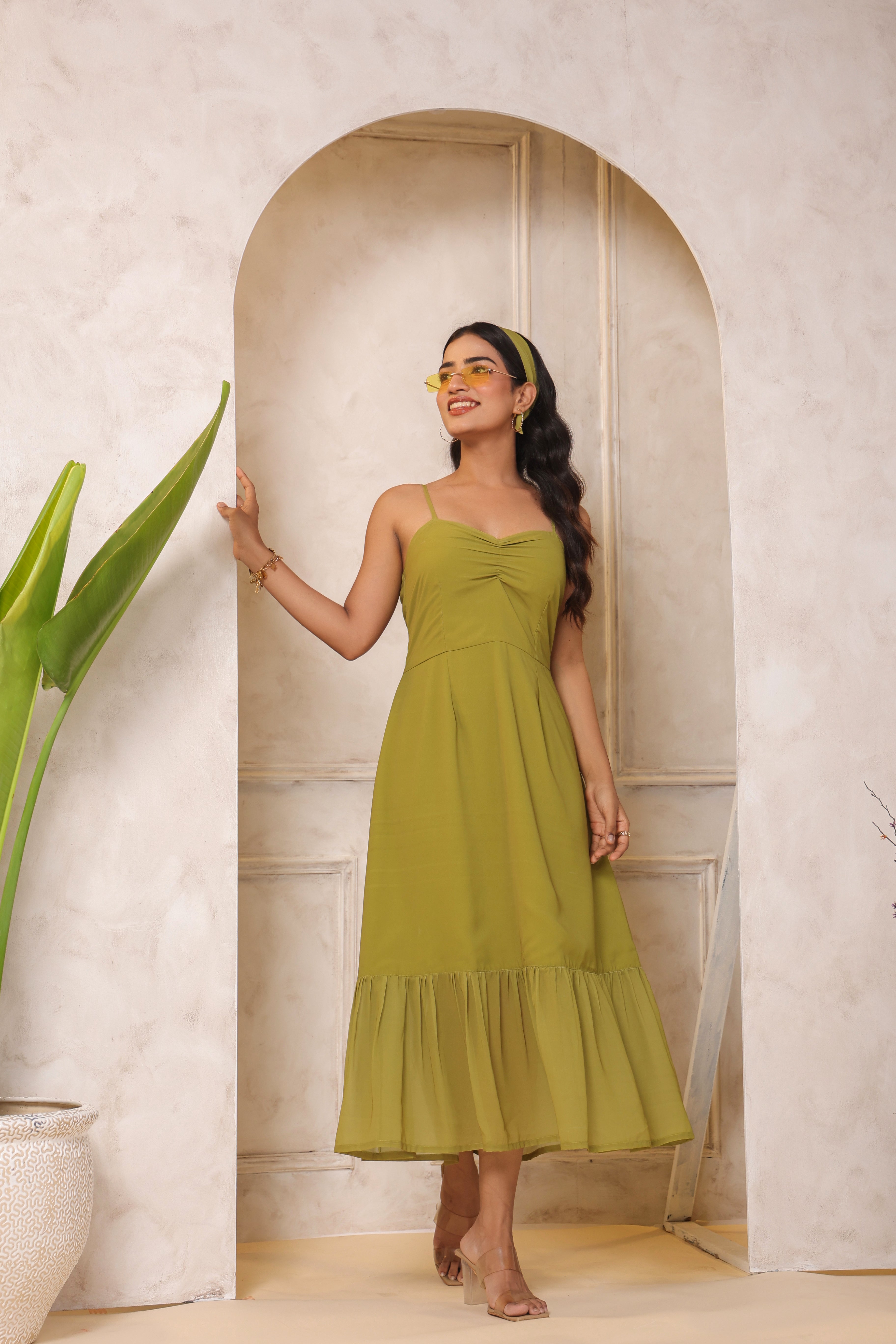 PEAR GREEN A-LINE MAXI DRESS