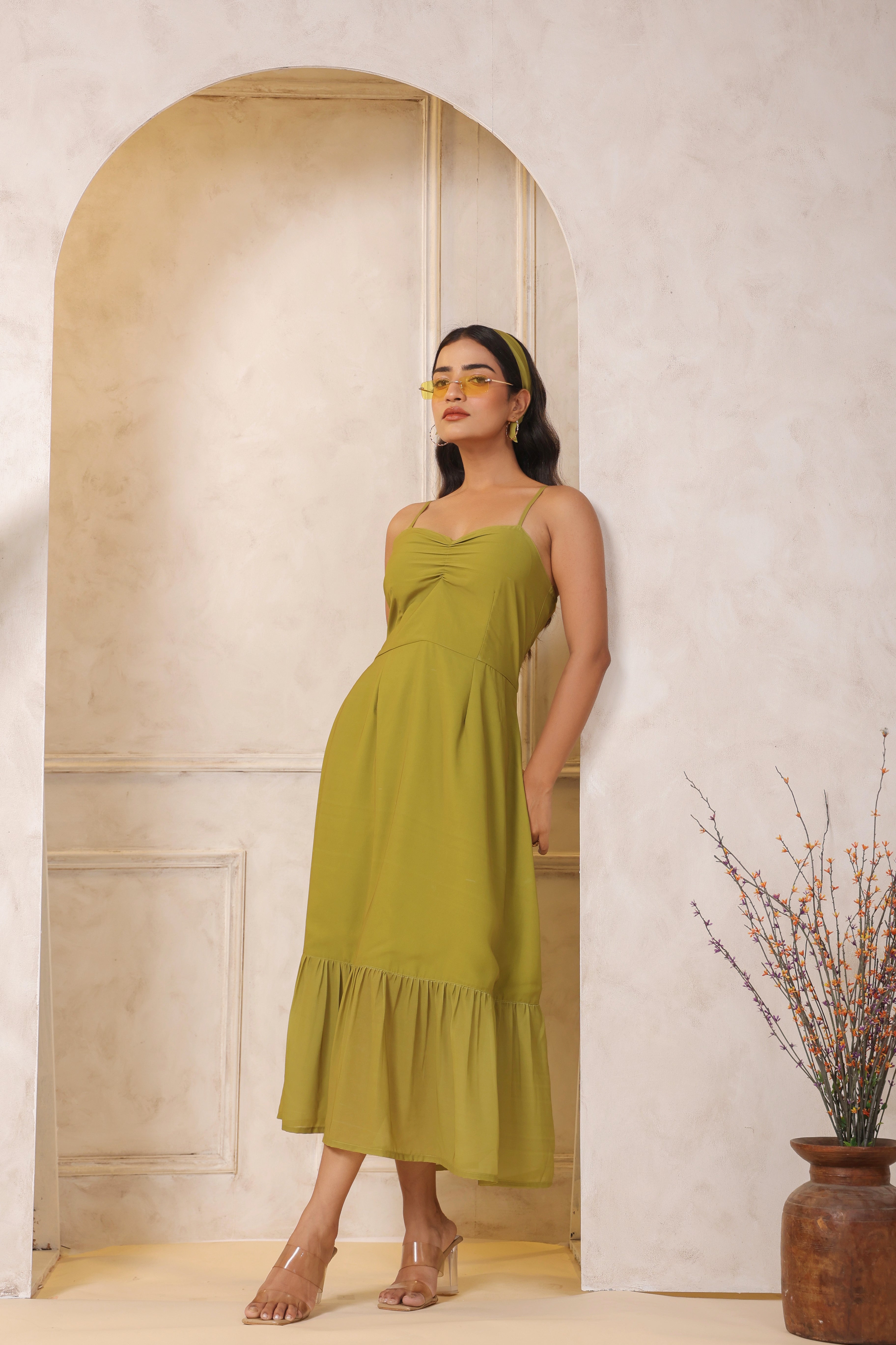 PEAR GREEN A-LINE MAXI DRESS