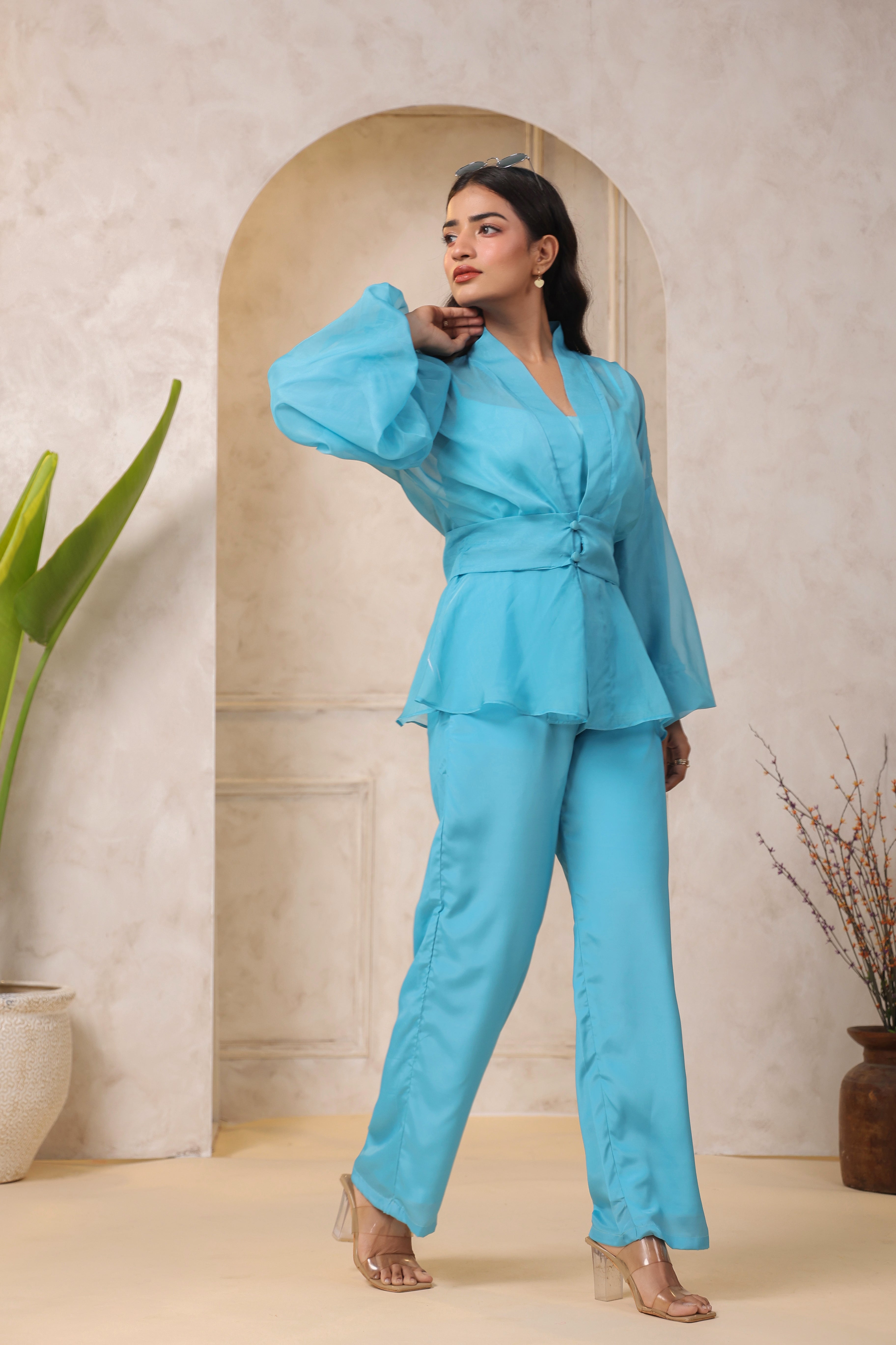 SKY BLUE PUFF SLEEVES CO-ORD SET