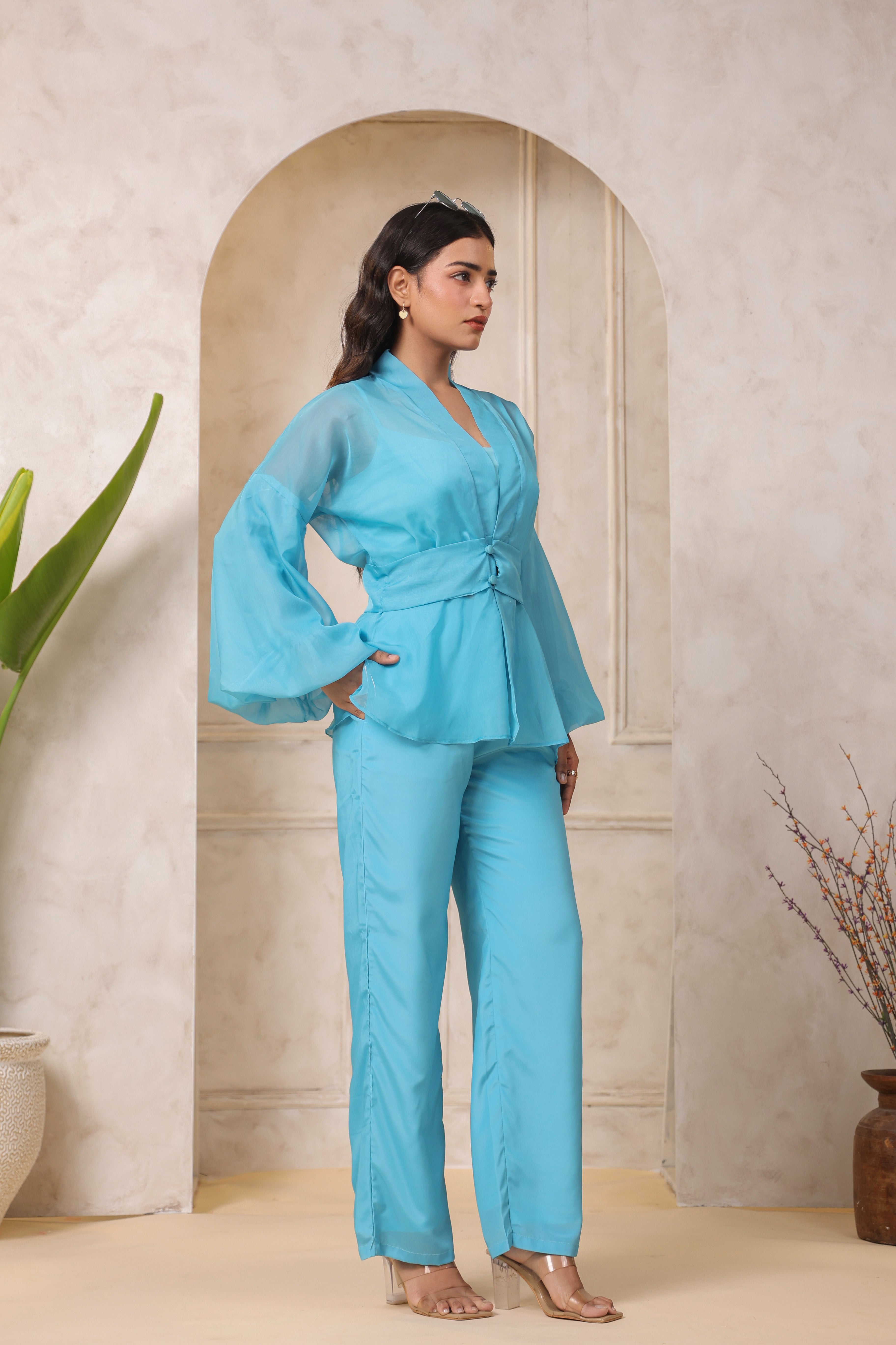 SKY BLUE PUFF SLEEVES CO-ORD SET