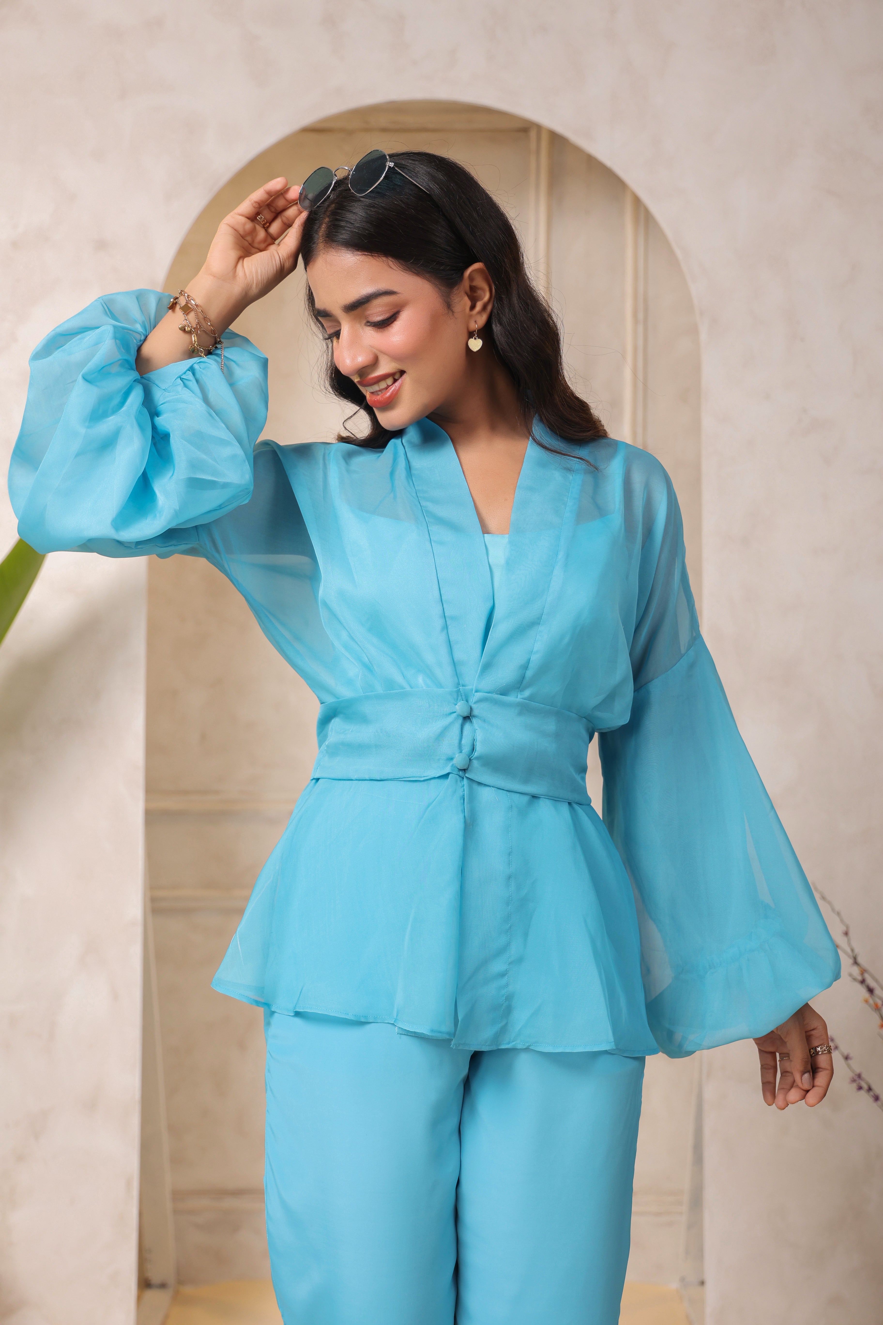 SKY BLUE PUFF SLEEVES CO-ORD SET