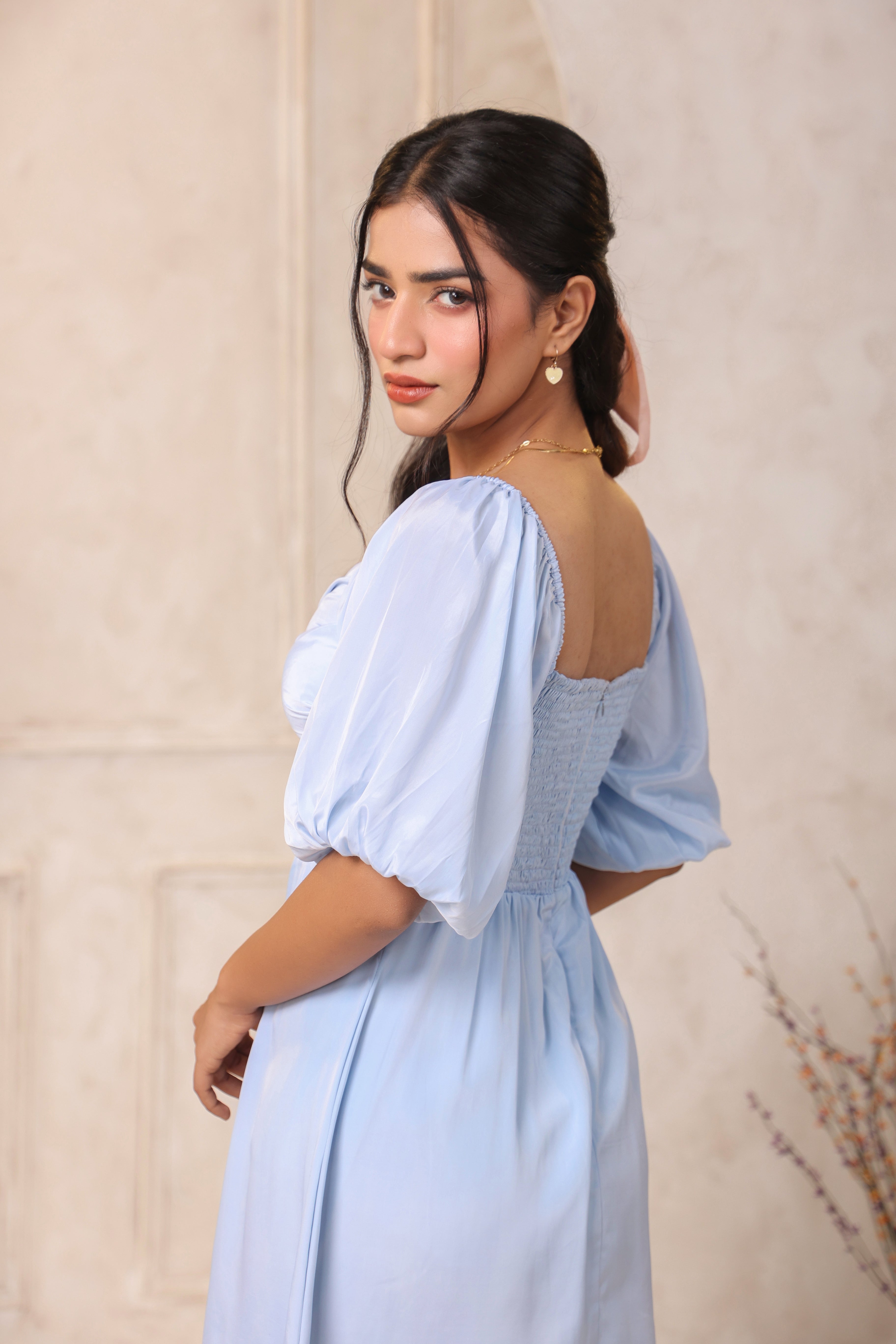 POWDER BLUE WAIST CUT SHORT DRESS