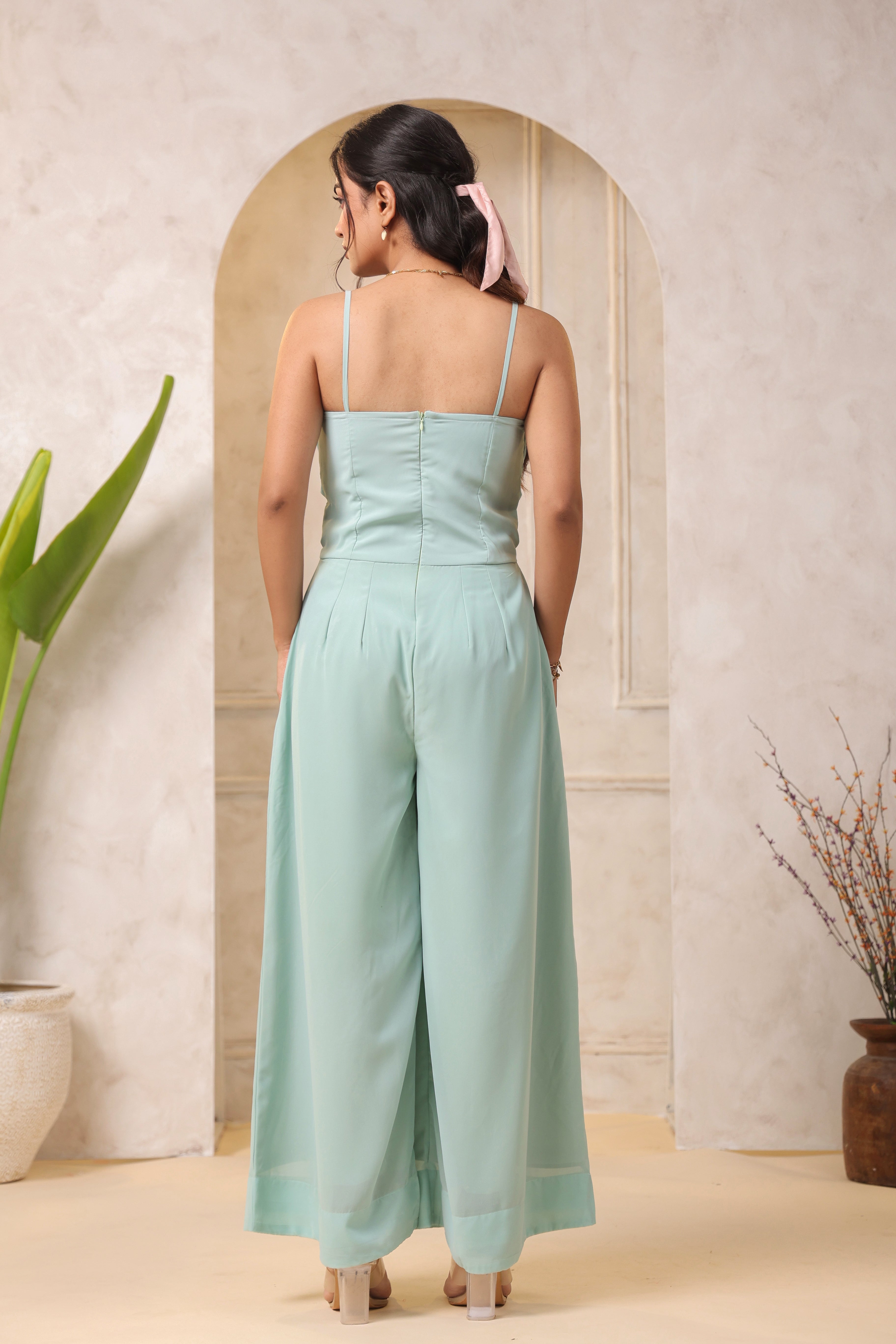 MINT GREEN PLEATED JUMPSUIT