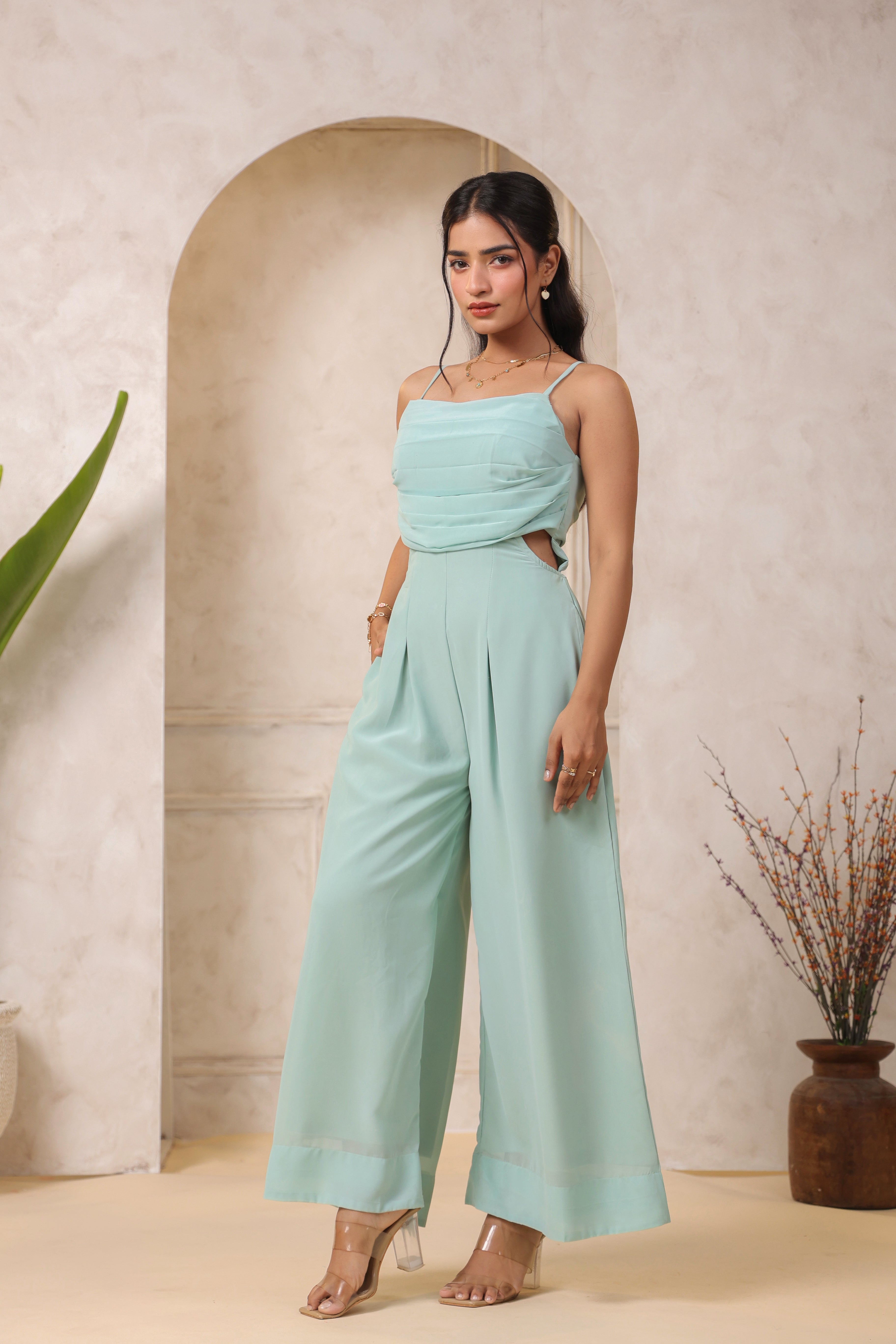 MINT GREEN PLEATED JUMPSUIT