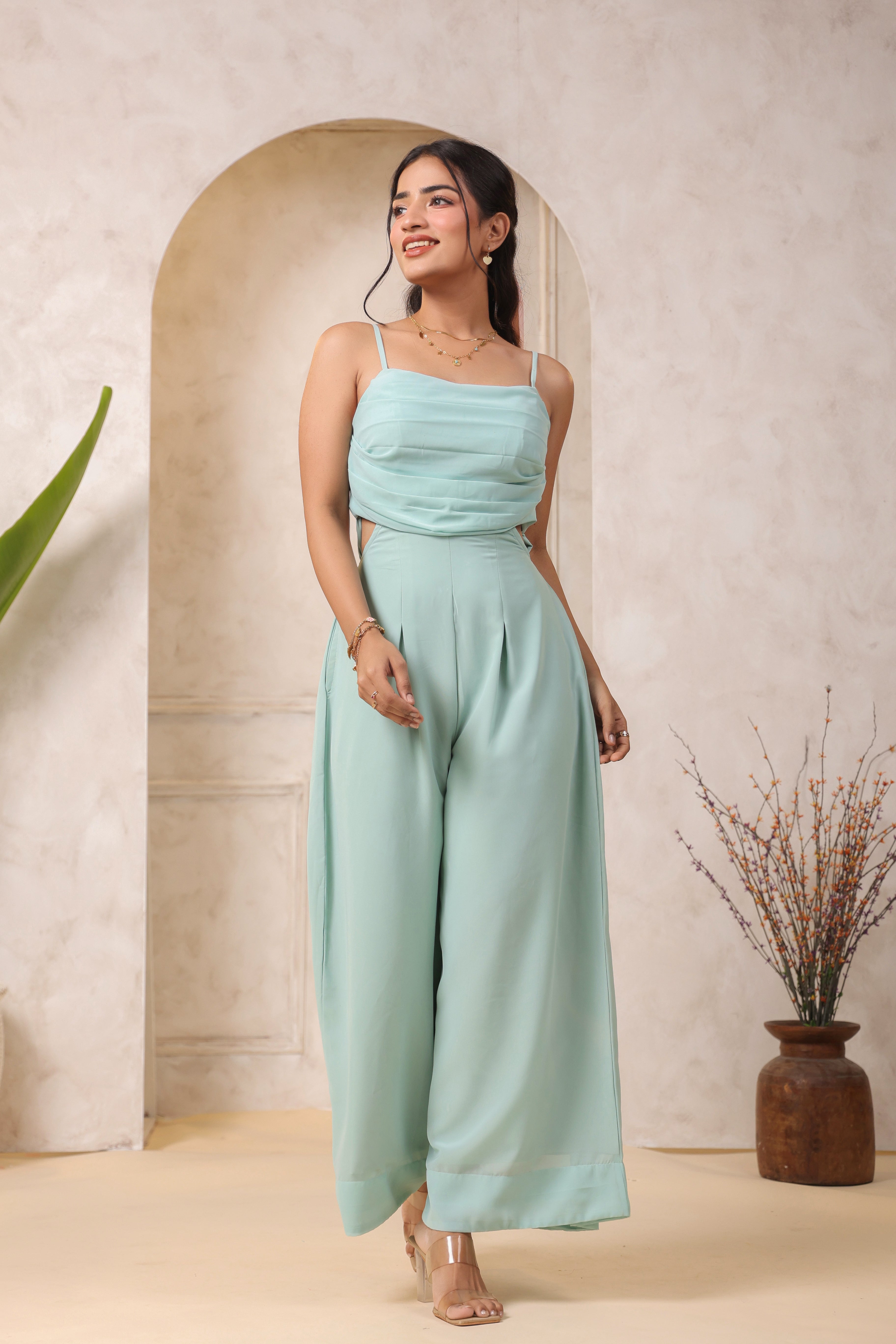 MINT GREEN PLEATED JUMPSUIT