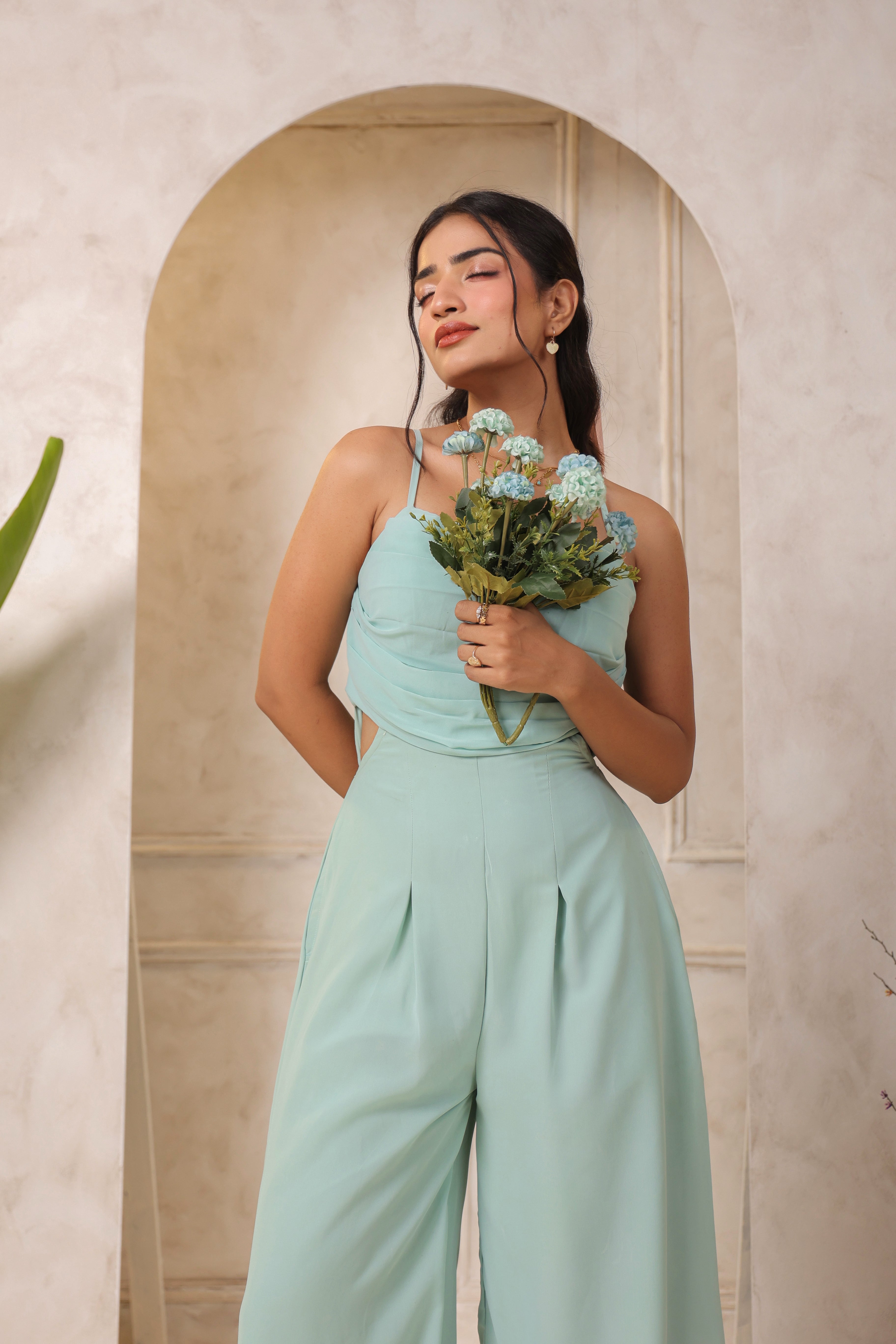 MINT GREEN PLEATED JUMPSUIT