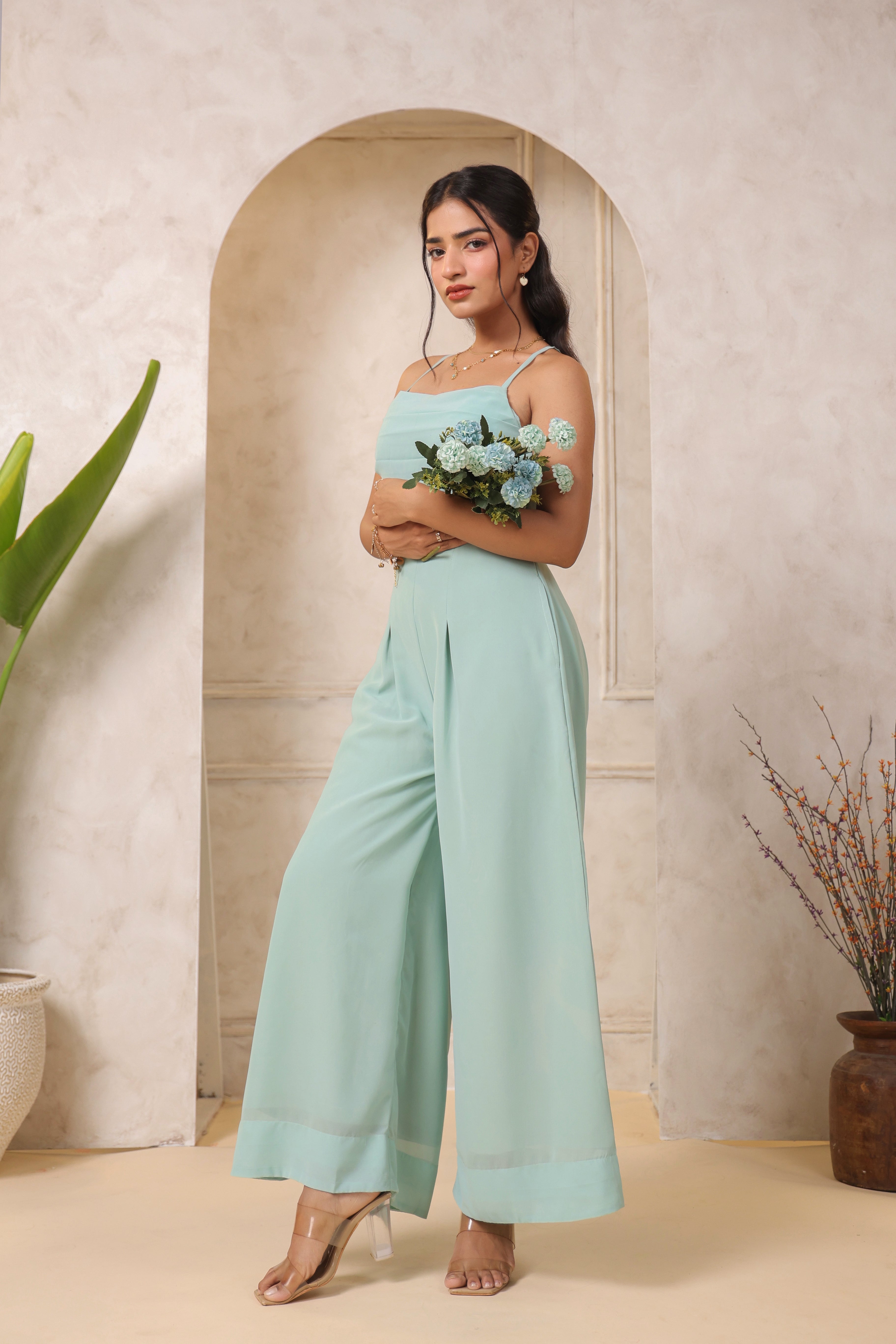 MINT GREEN PLEATED JUMPSUIT