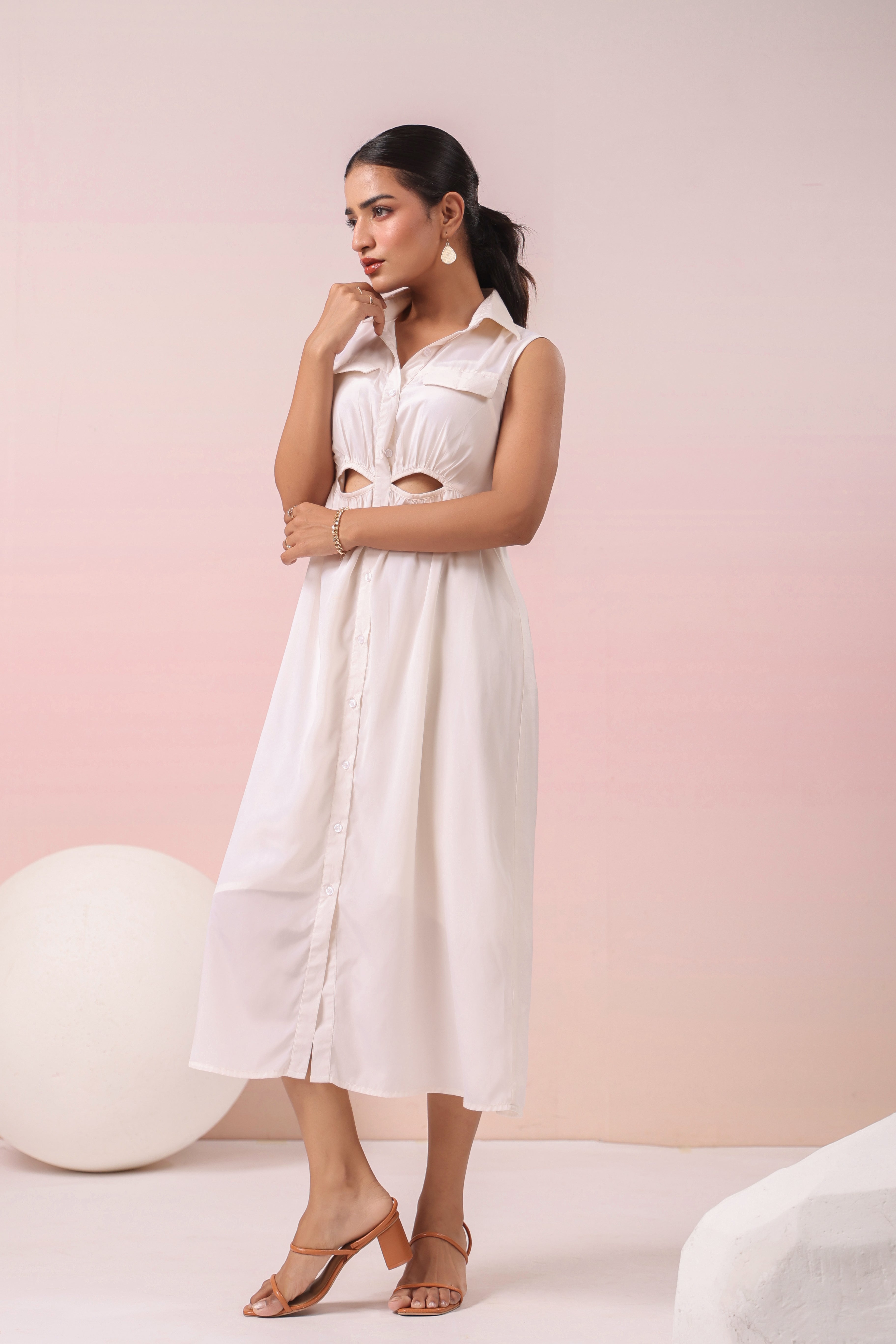 IVORY FRONT POCKET MAXI DRESS