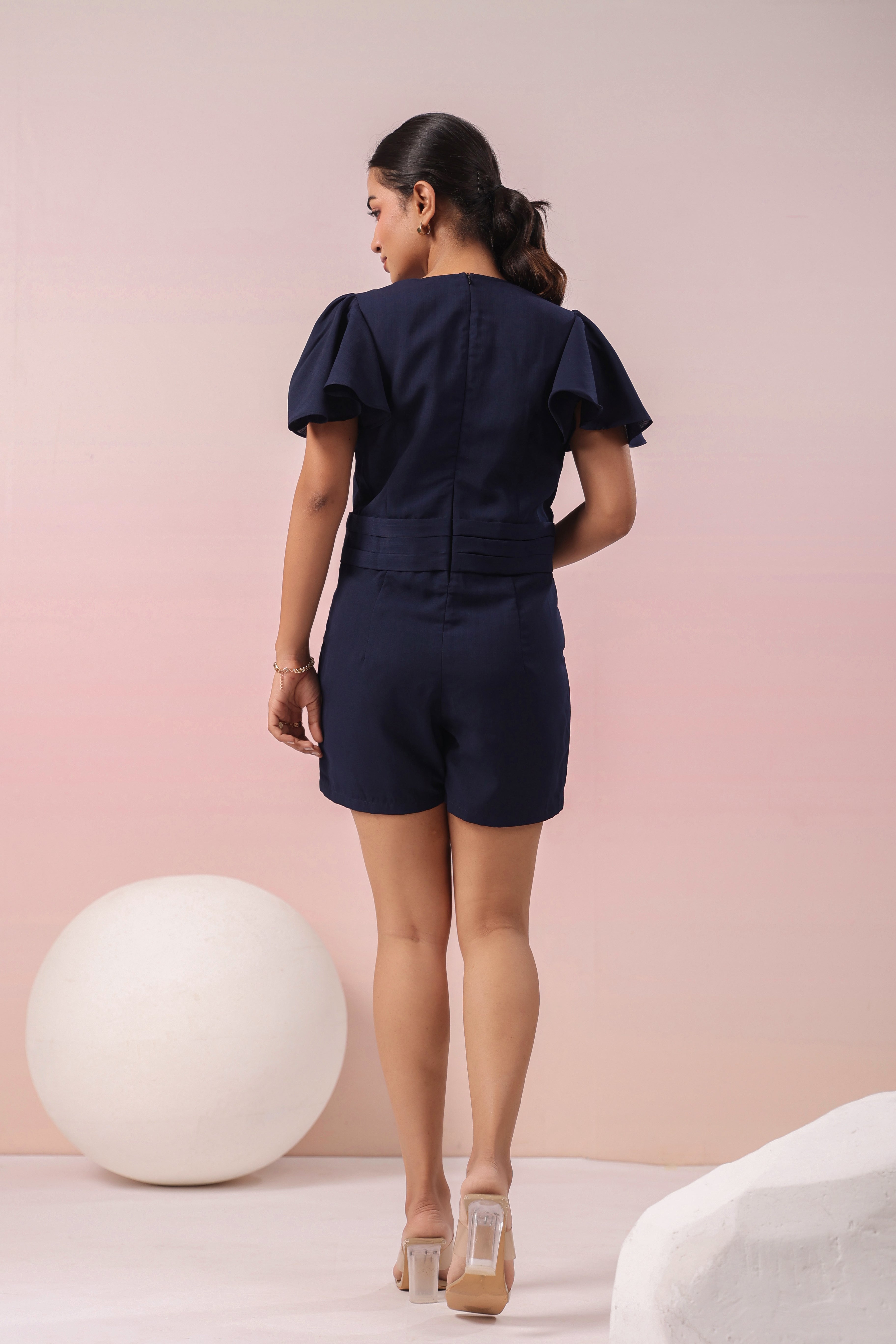 NAVY BLUE V-NECK PLAYSUIT