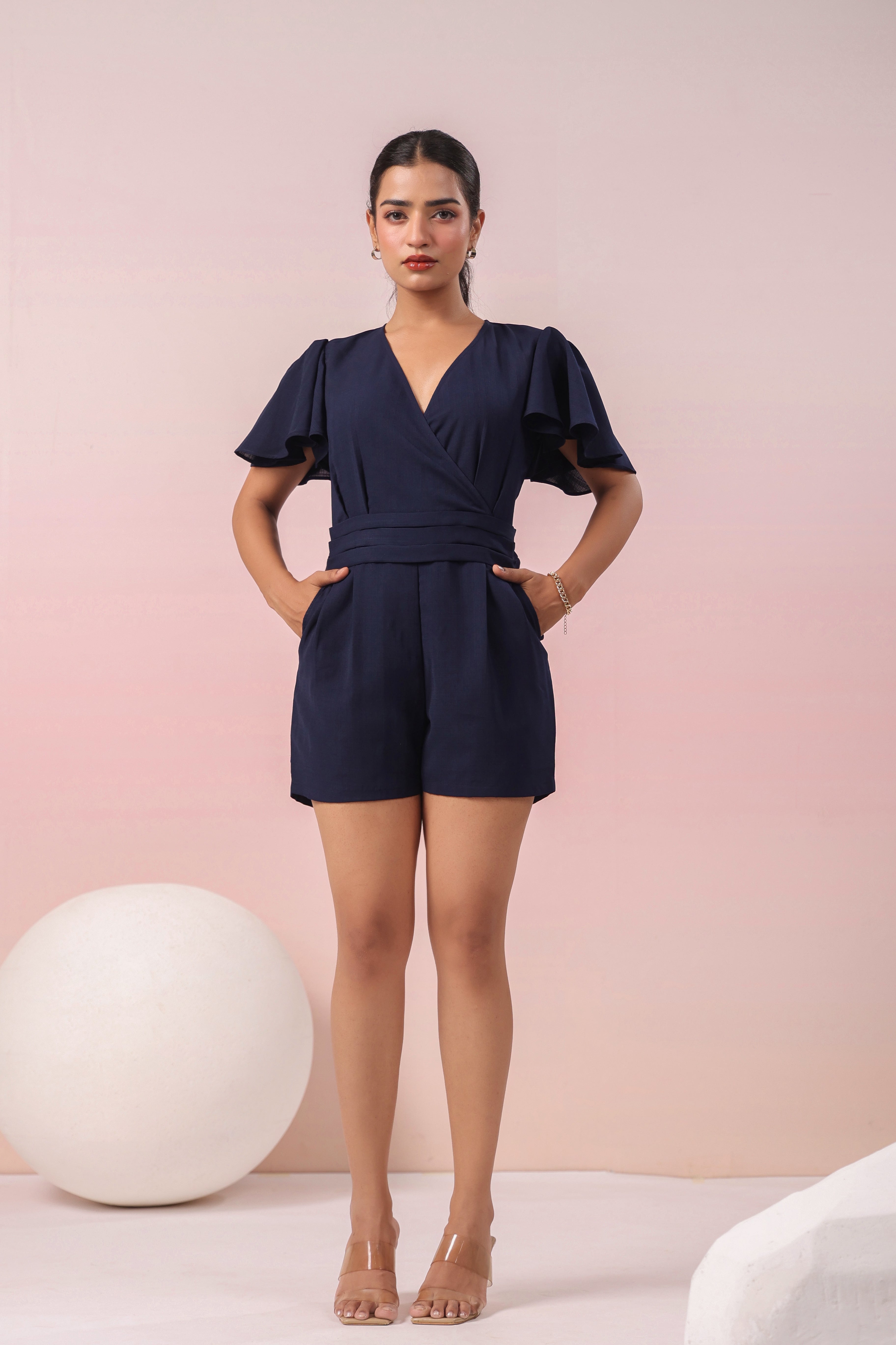 NAVY BLUE V-NECK PLAYSUIT