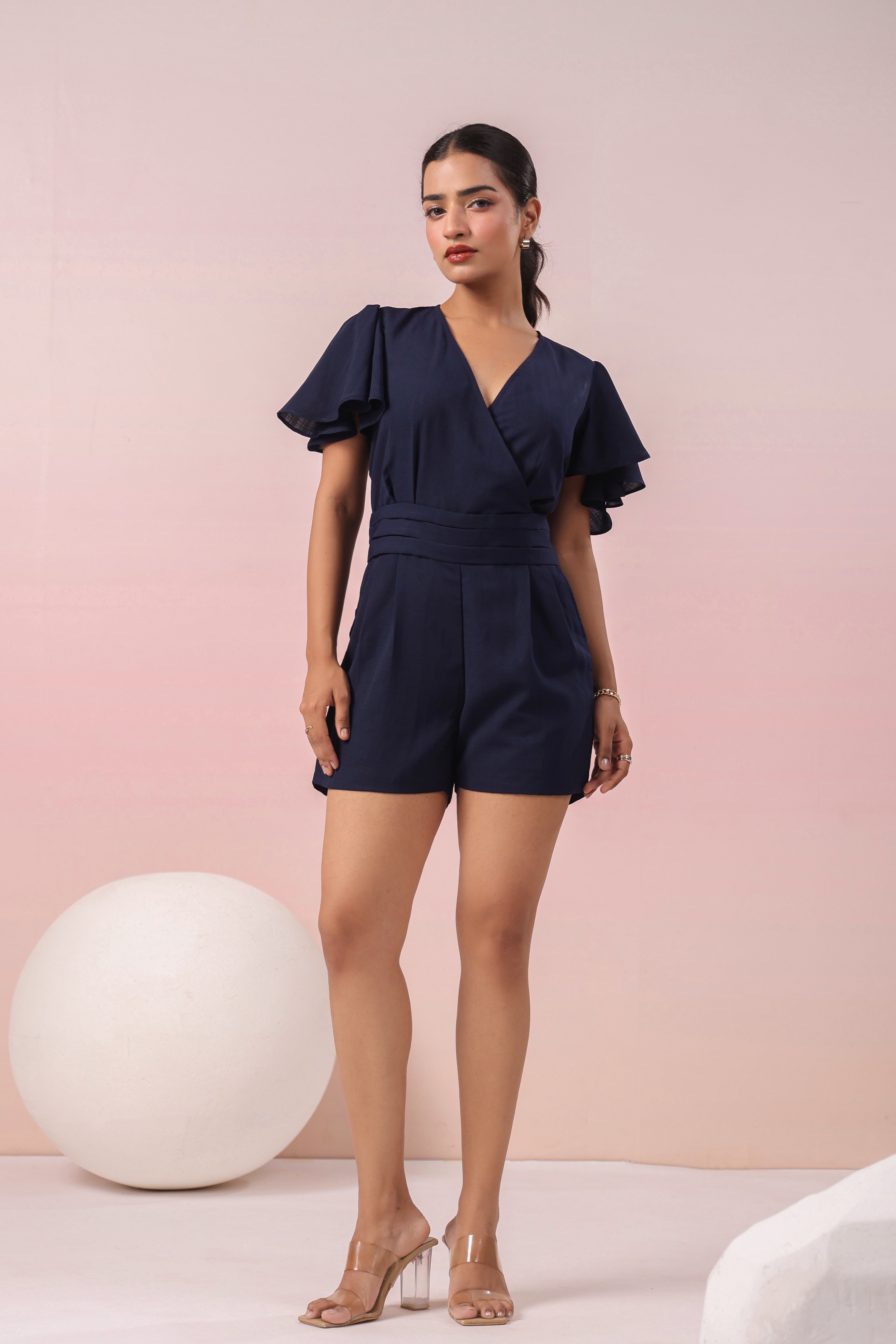 NAVY BLUE V-NECK PLAYSUIT