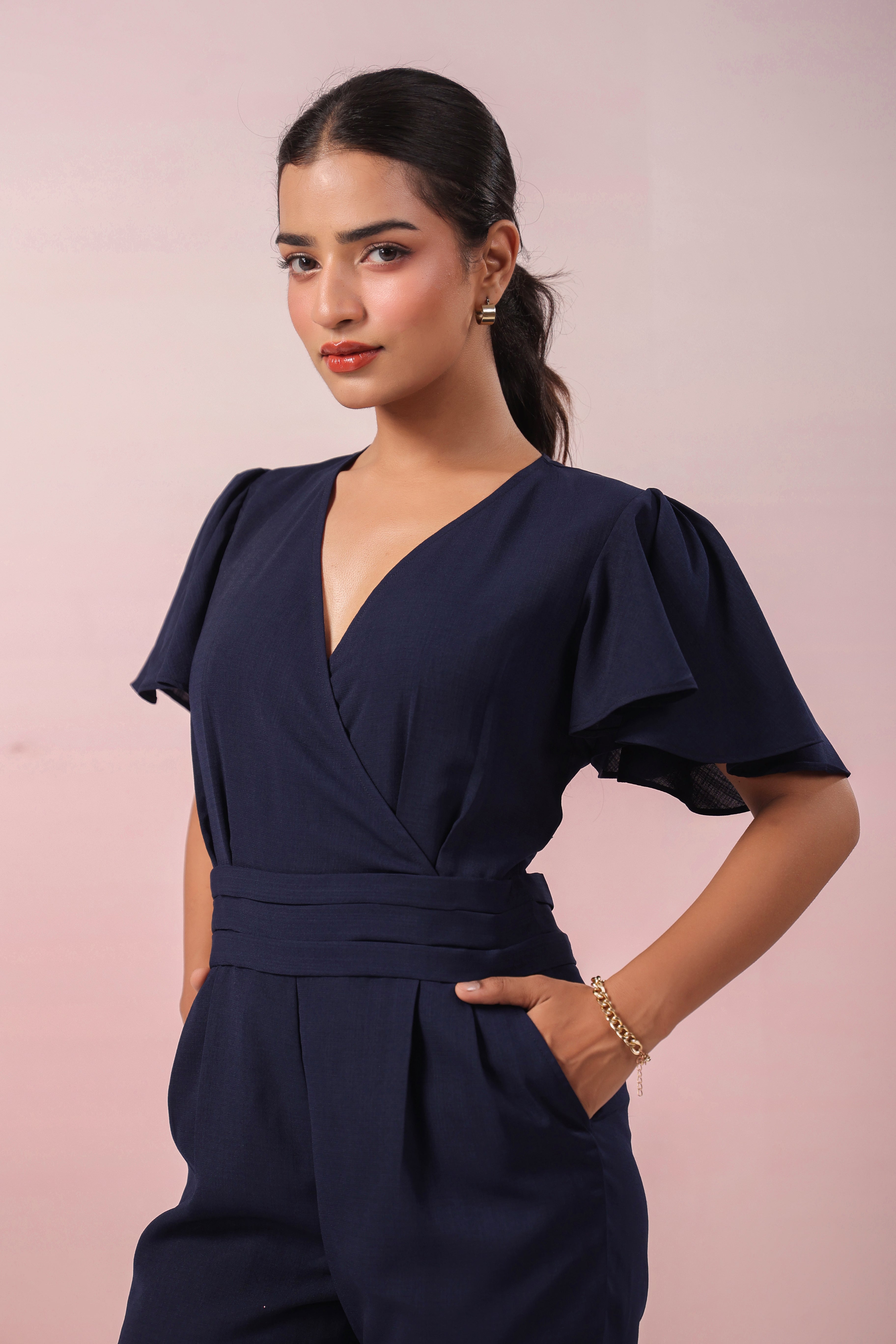 NAVY BLUE V-NECK PLAYSUIT