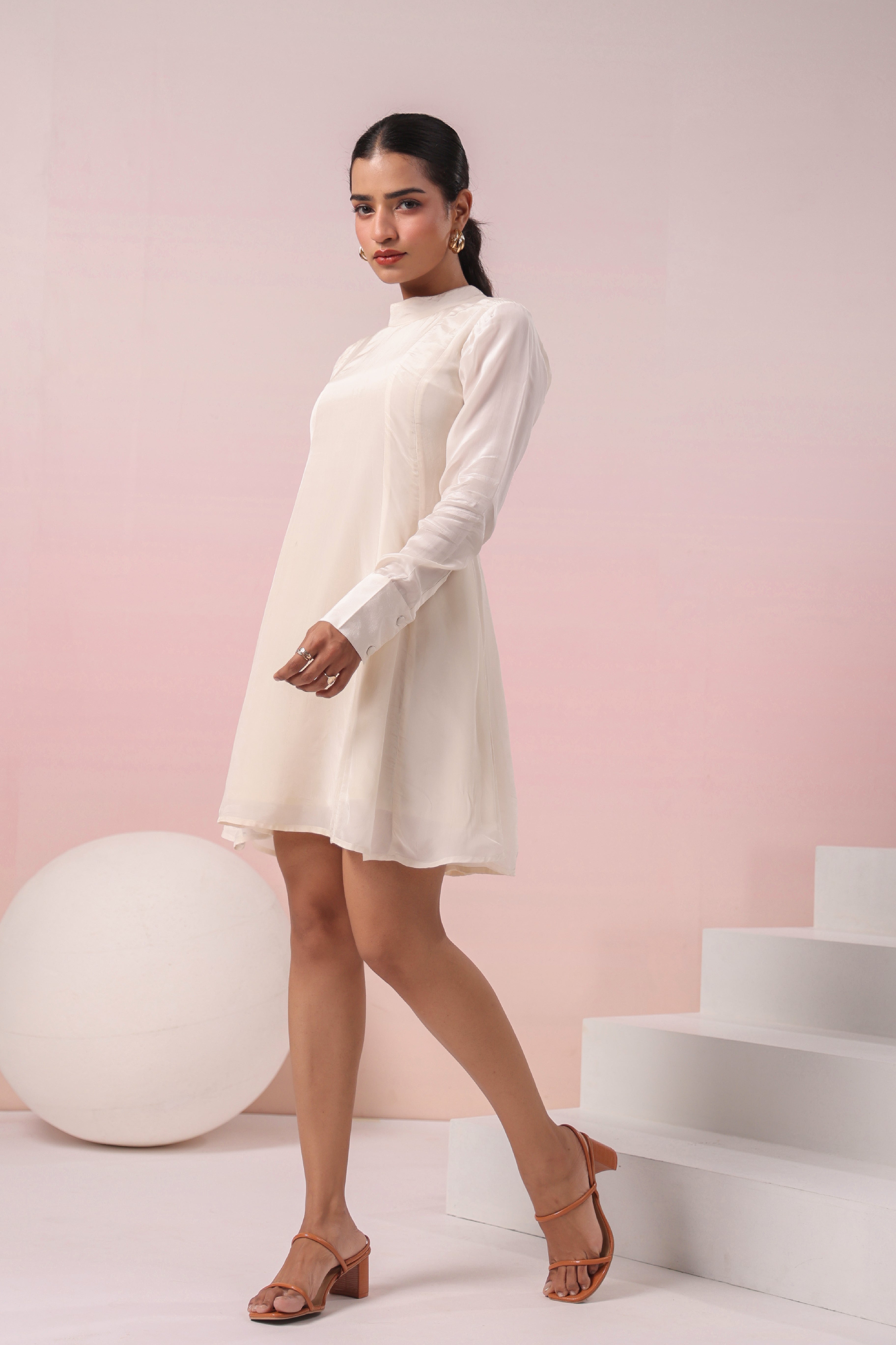 IVORY TURTLE NECK SHORT DRESS