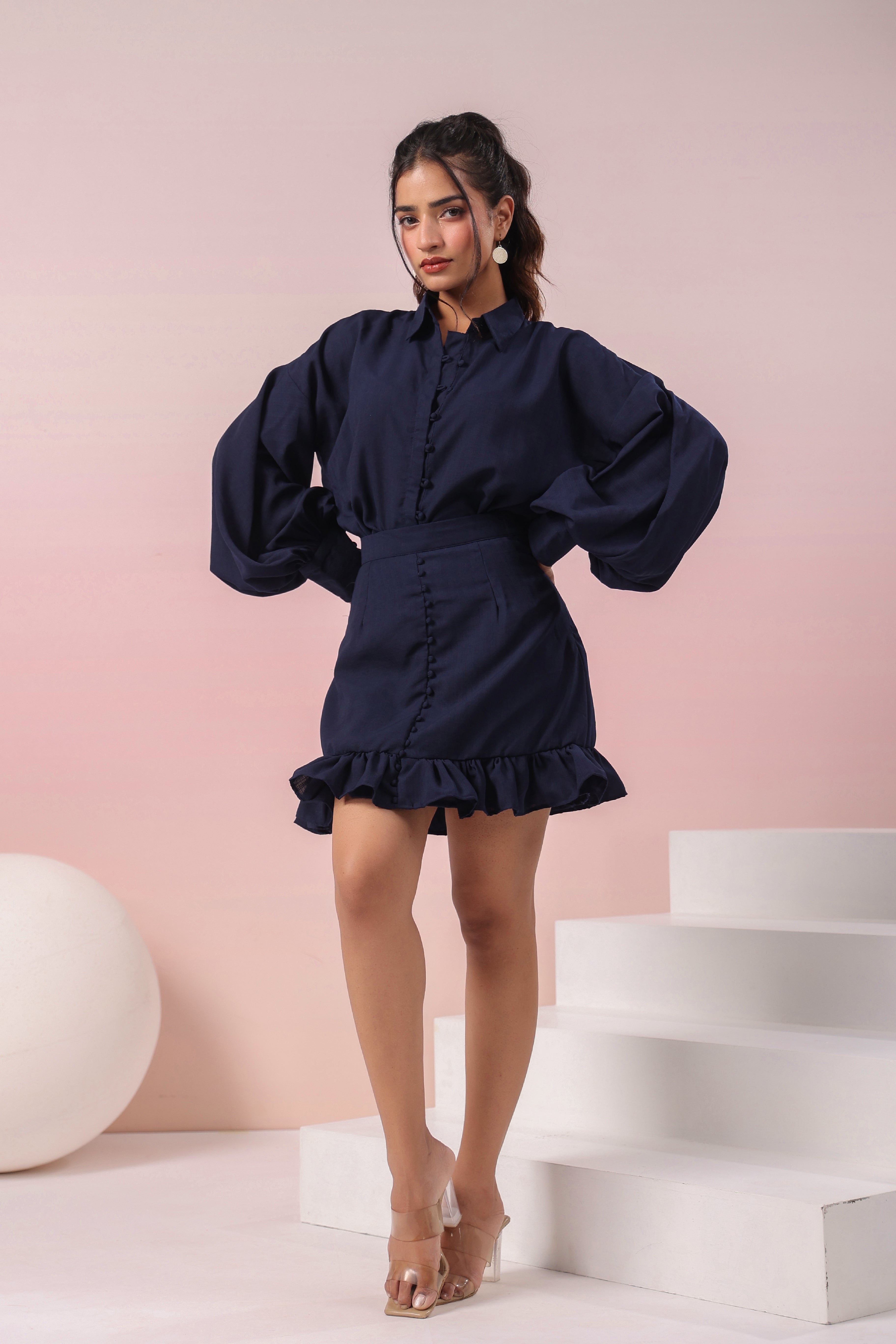 NAVY BLUE SHIRT AND SKIRT SET