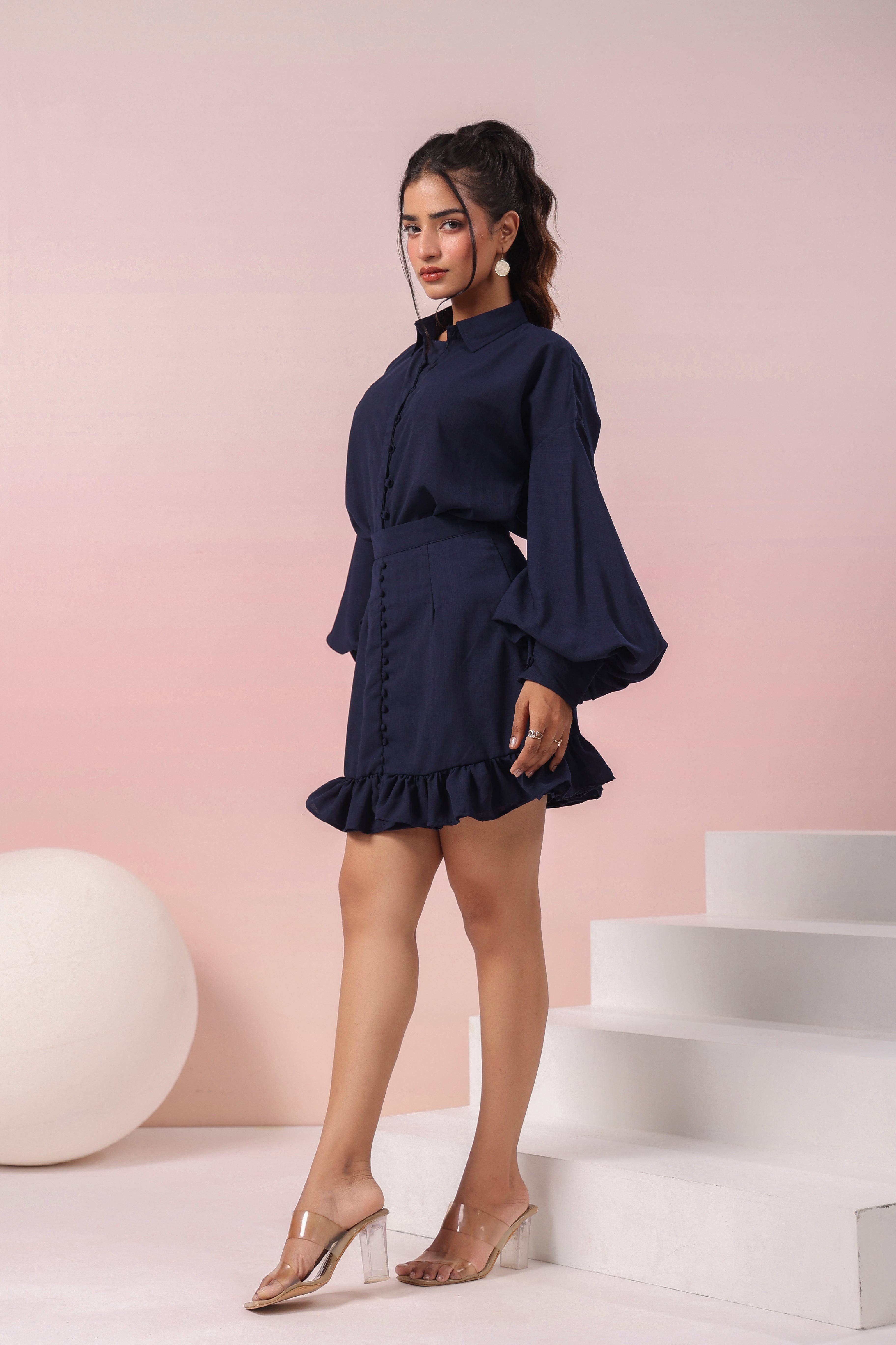 NAVY BLUE SHIRT AND SKIRT SET