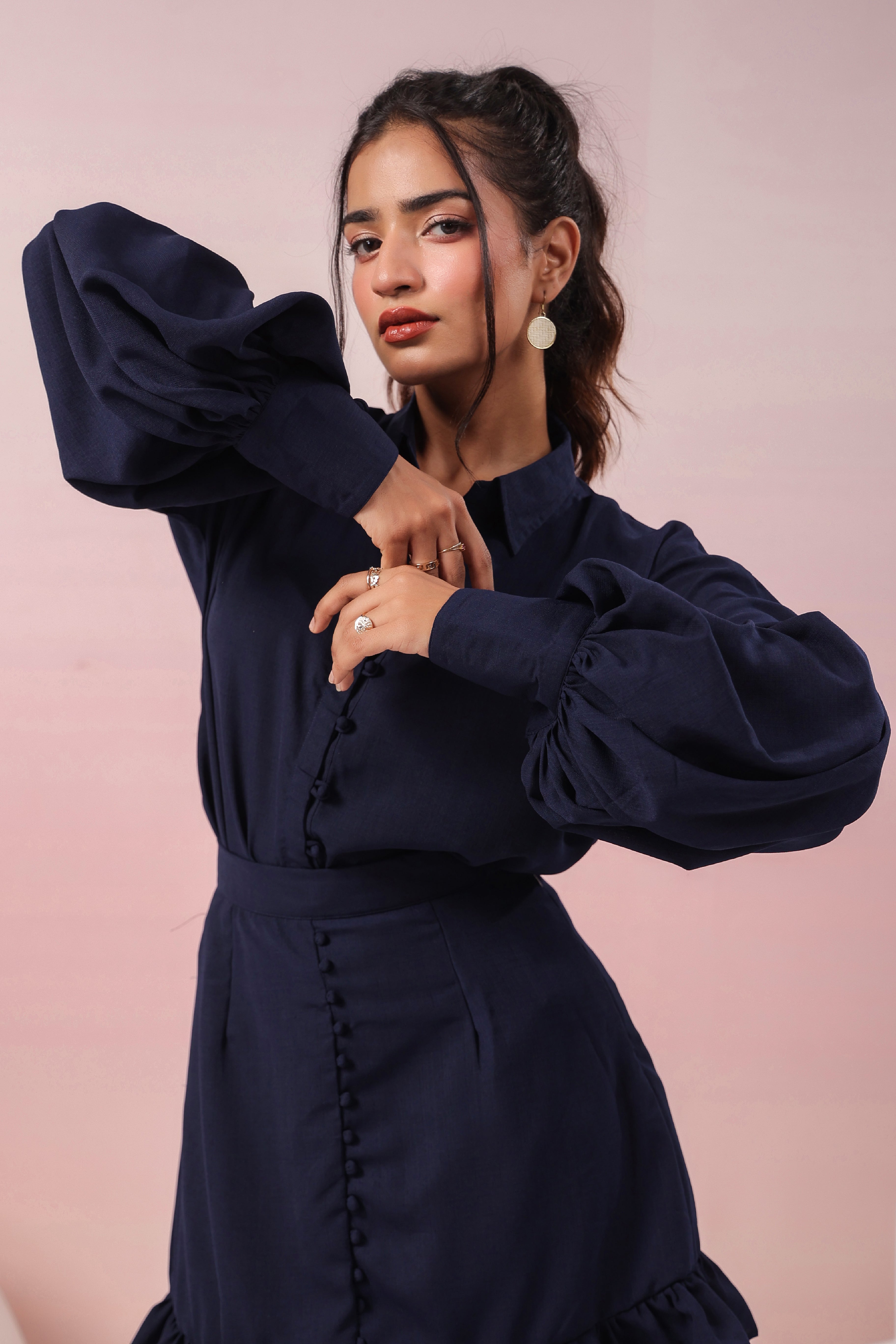 NAVY BLUE SHIRT AND SKIRT SET