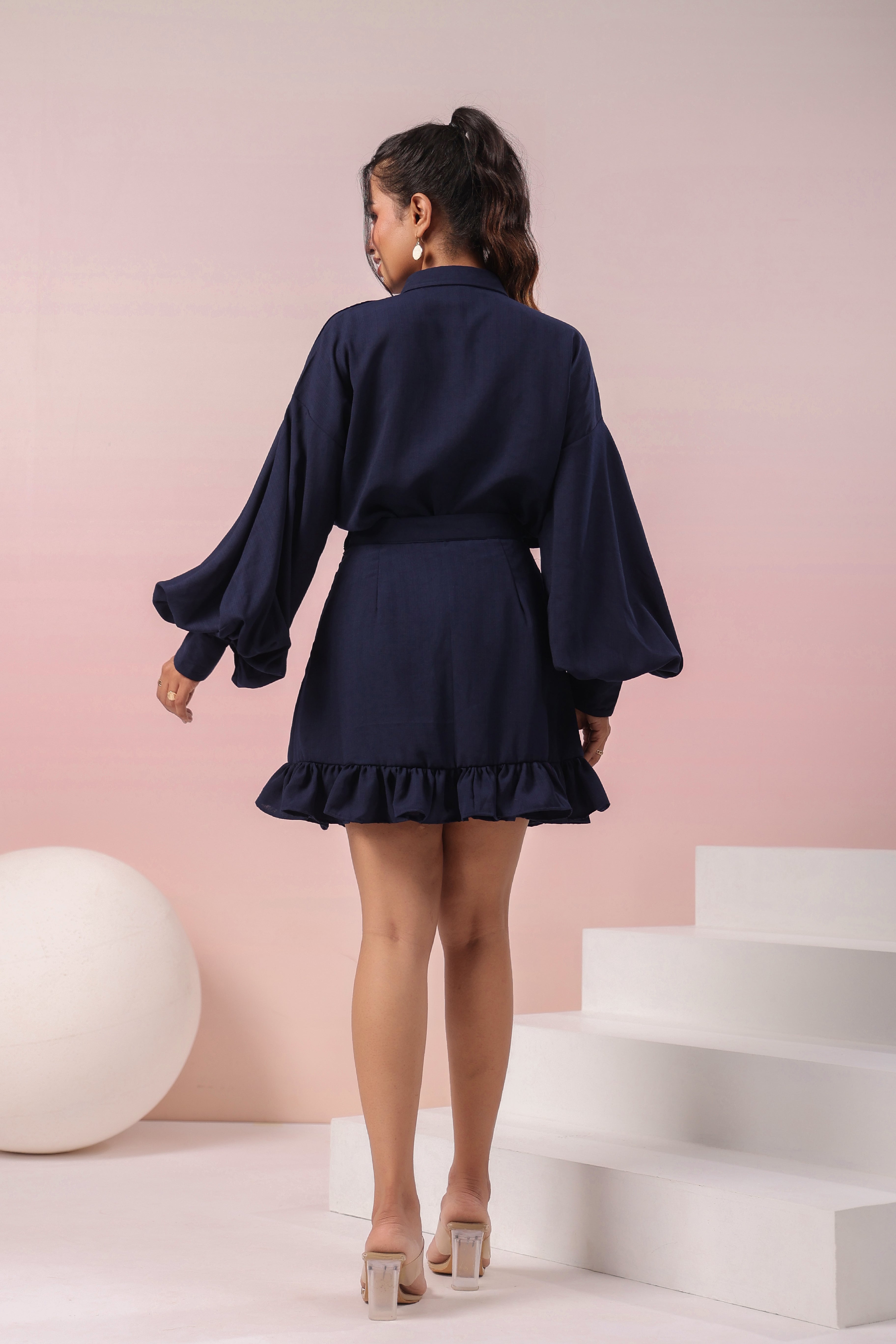 NAVY BLUE SHIRT AND SKIRT SET