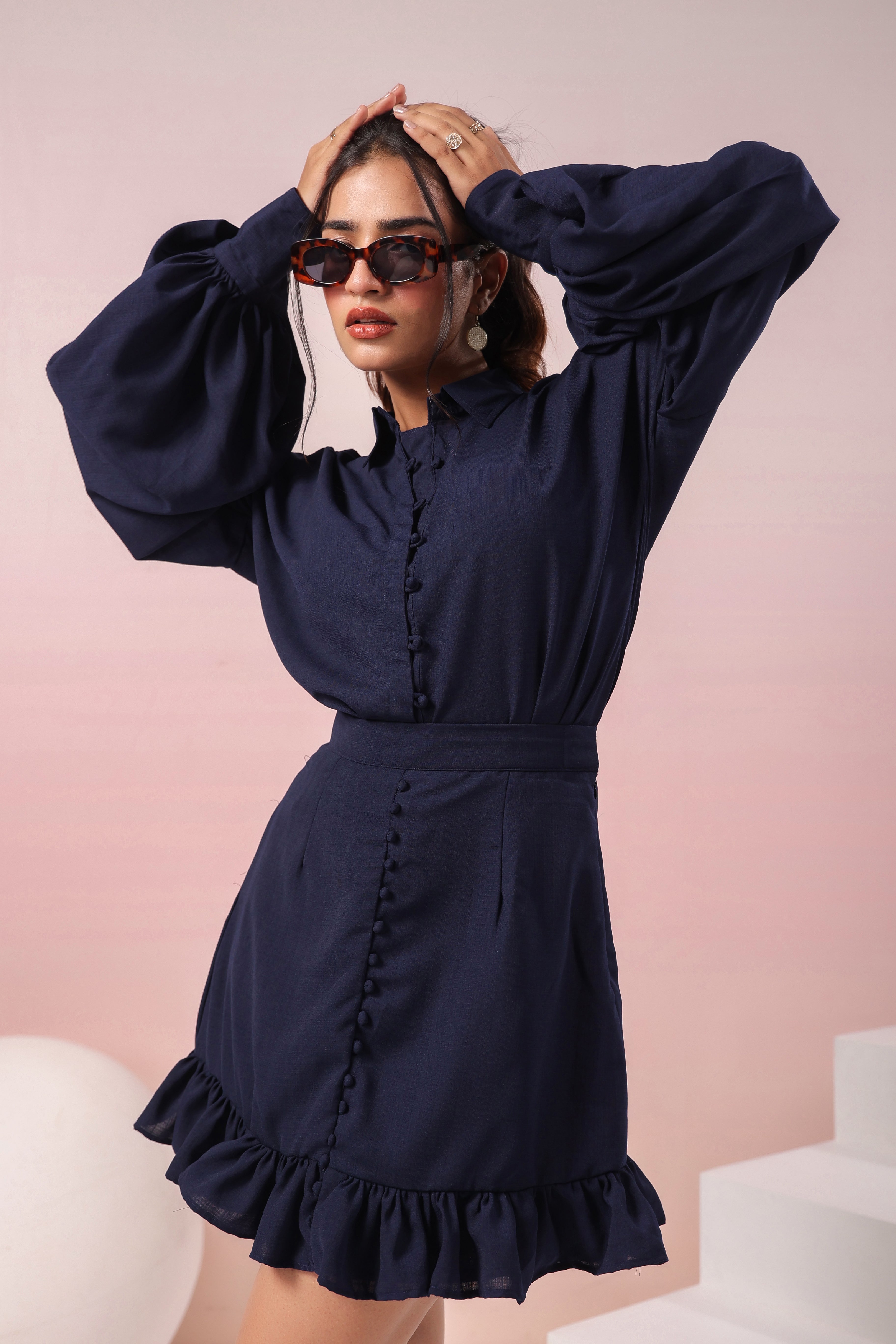 NAVY BLUE SHIRT AND SKIRT SET